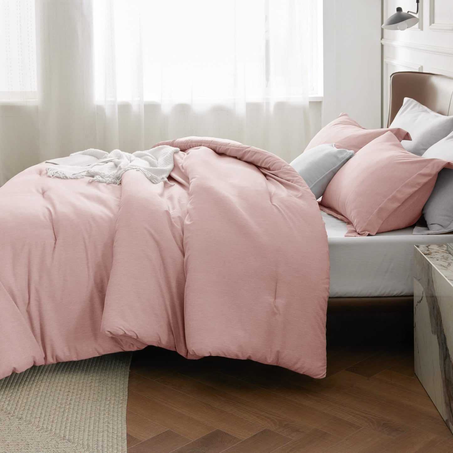 Bedsure Pink Queen Comforter Set - Soft Bedding for All Seasons, Cationic Dyed Bed Set, 3 Pieces, 1 Queen Size Comforter (90"x90") and 2 Pillow Shams (20"x26"+2")