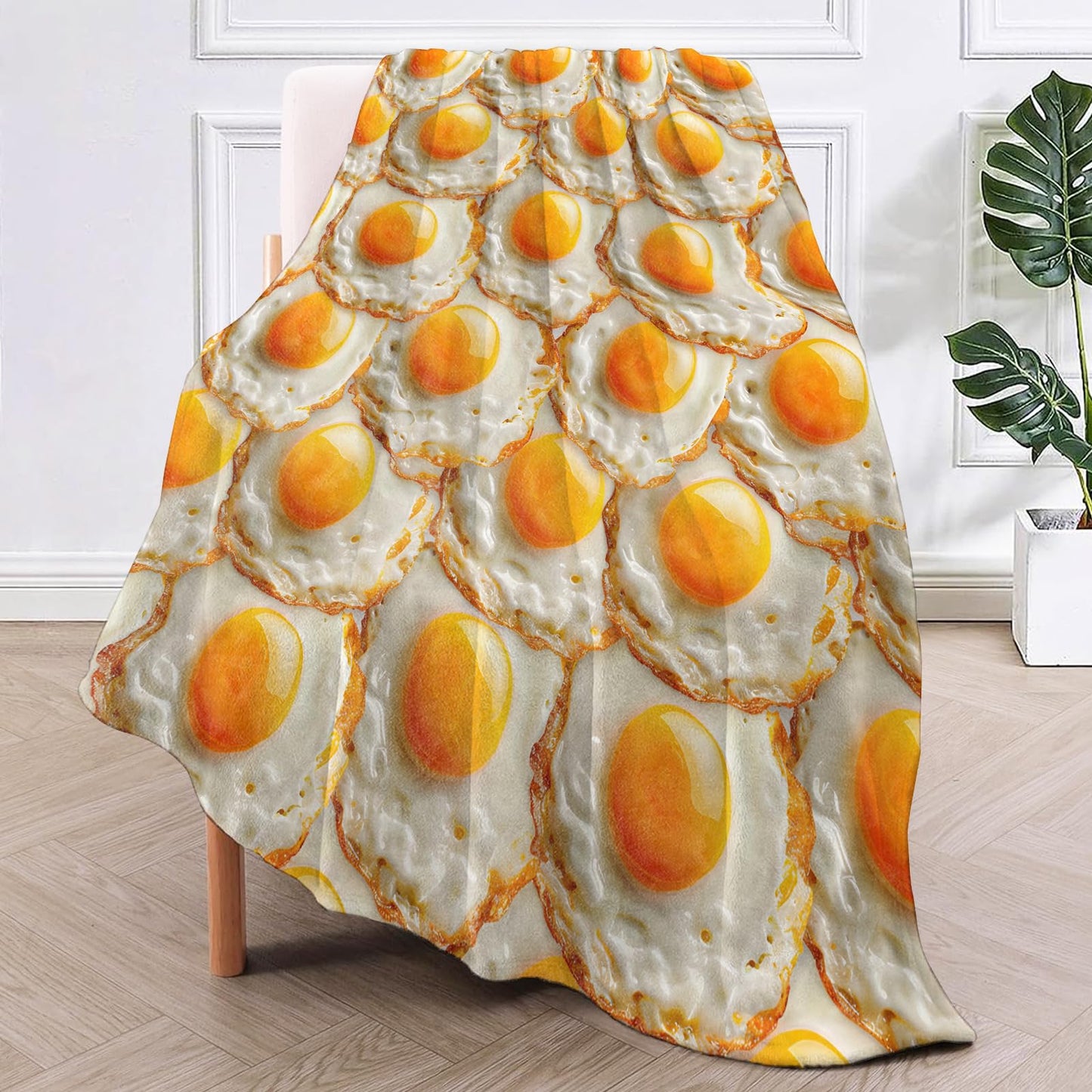 TRYYN Fun Fried Egg Throw Blanket for Couch Picnic Camping Bedroom Decor, Realistic Sunny-Side-Up Egg Pattern Throws, Super Soft Cozy Warm Fluffy Fleece Blankets Gifts for Kids Adults, 60x50 Inch