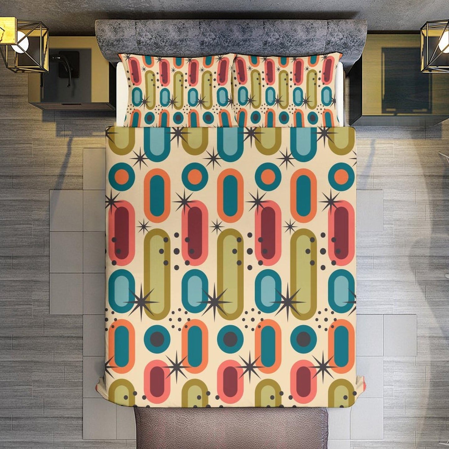 Colorful Aesthetic Comforter Cover Geometry Bed Set, Retro Atomic Duvet Cover，Modern Mid Century Bedding Sets，Aesthetic Abstract Art Bedding 3 Piece (1 Duvet Cover 86"x70" + 2 Pillow Sham 20"x30")