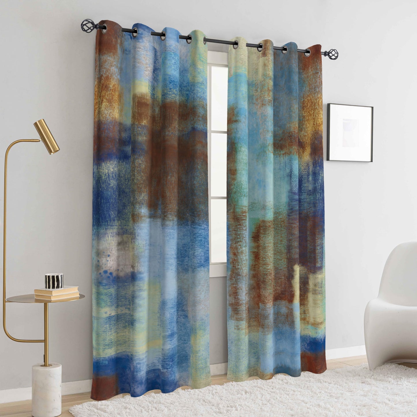 Asuexpect Abstract Curtains 2 Panels Abstract Rust Curtain Room Darkening Grommet Window Treatments Modern Decorative for Bedroom Living Room, 52x84 Inches, Blue Rust