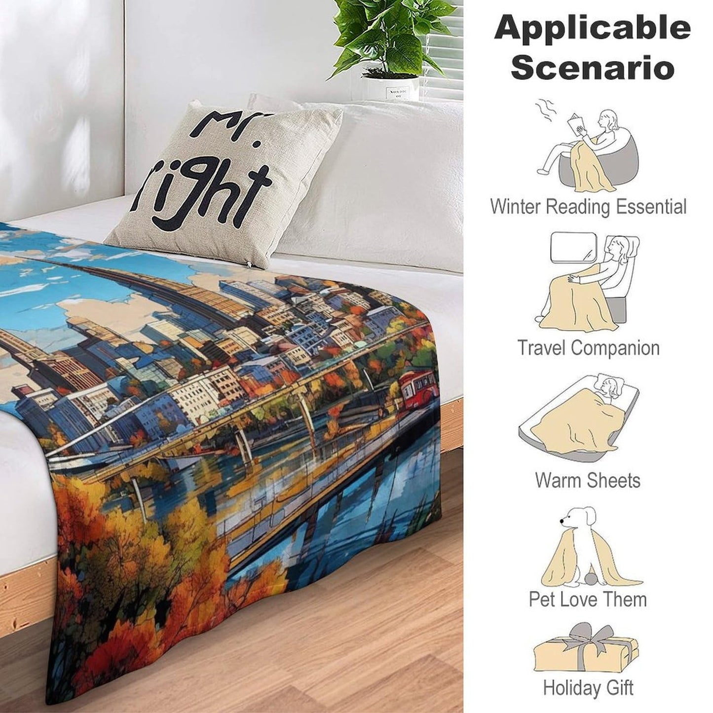 Newark New Jersey City Skyline Landscape Abstract Blanket Soft Flannel Lightweight Blanket Outdoor Travel Carry Living Room Bedroom Sofa Decoration Gifts 40x50 Inch