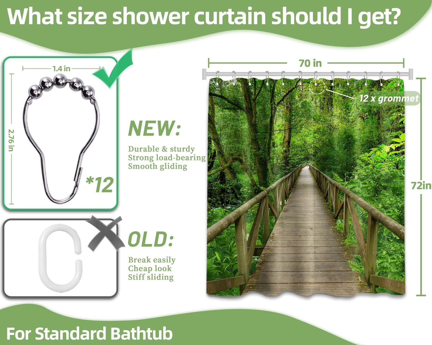 Pdvbiee Forest Wooden Bridge Shower Curtain, 70 X 72 Inch