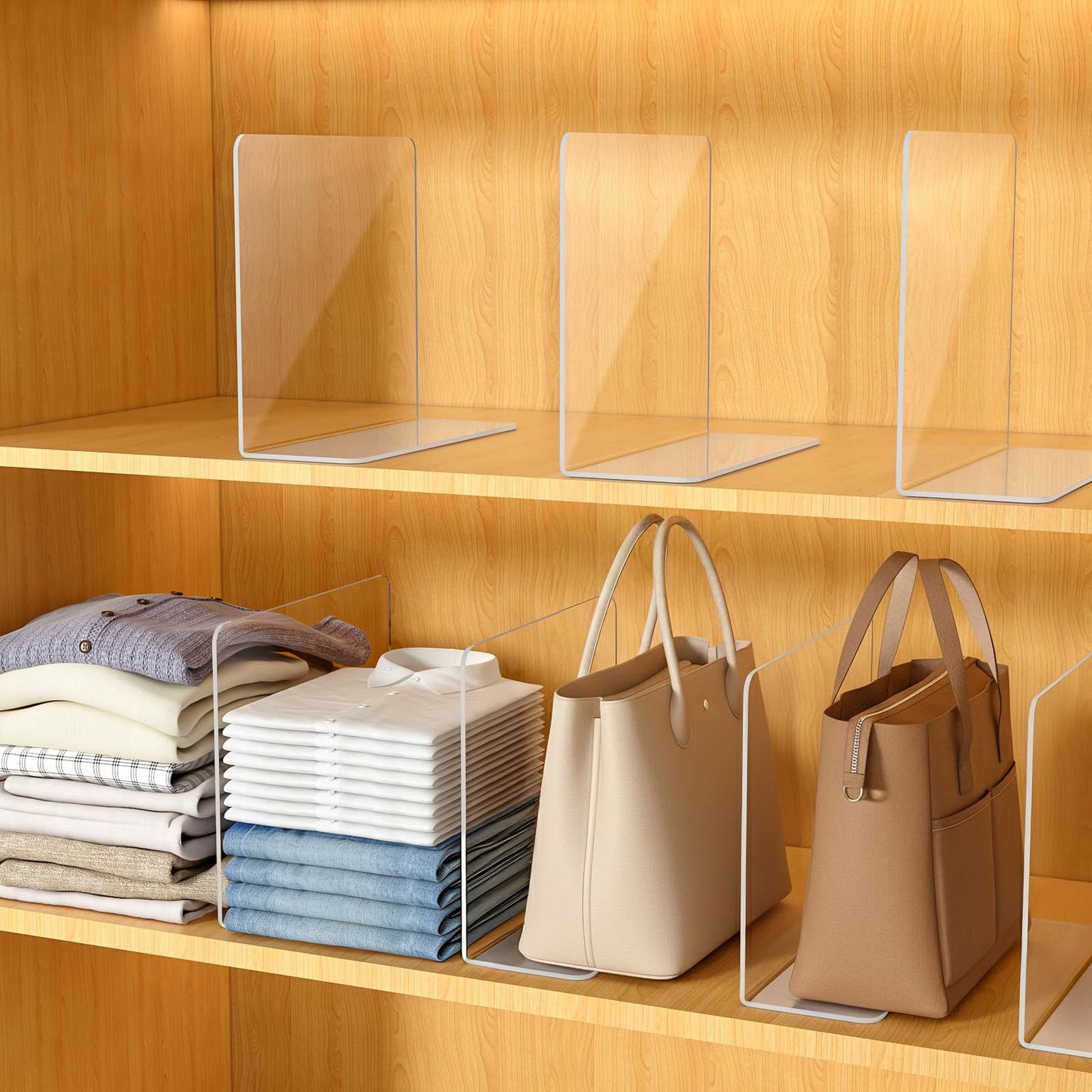 Hotbird Shelf Dividers for Closet Organization – Acrylic Clear Sturdy Dividers to Keep Clothes, Sweaters & Purses Upright, Free-Standing for Wood Shelves, 10" Tall x 12" Deep, 4 Pack