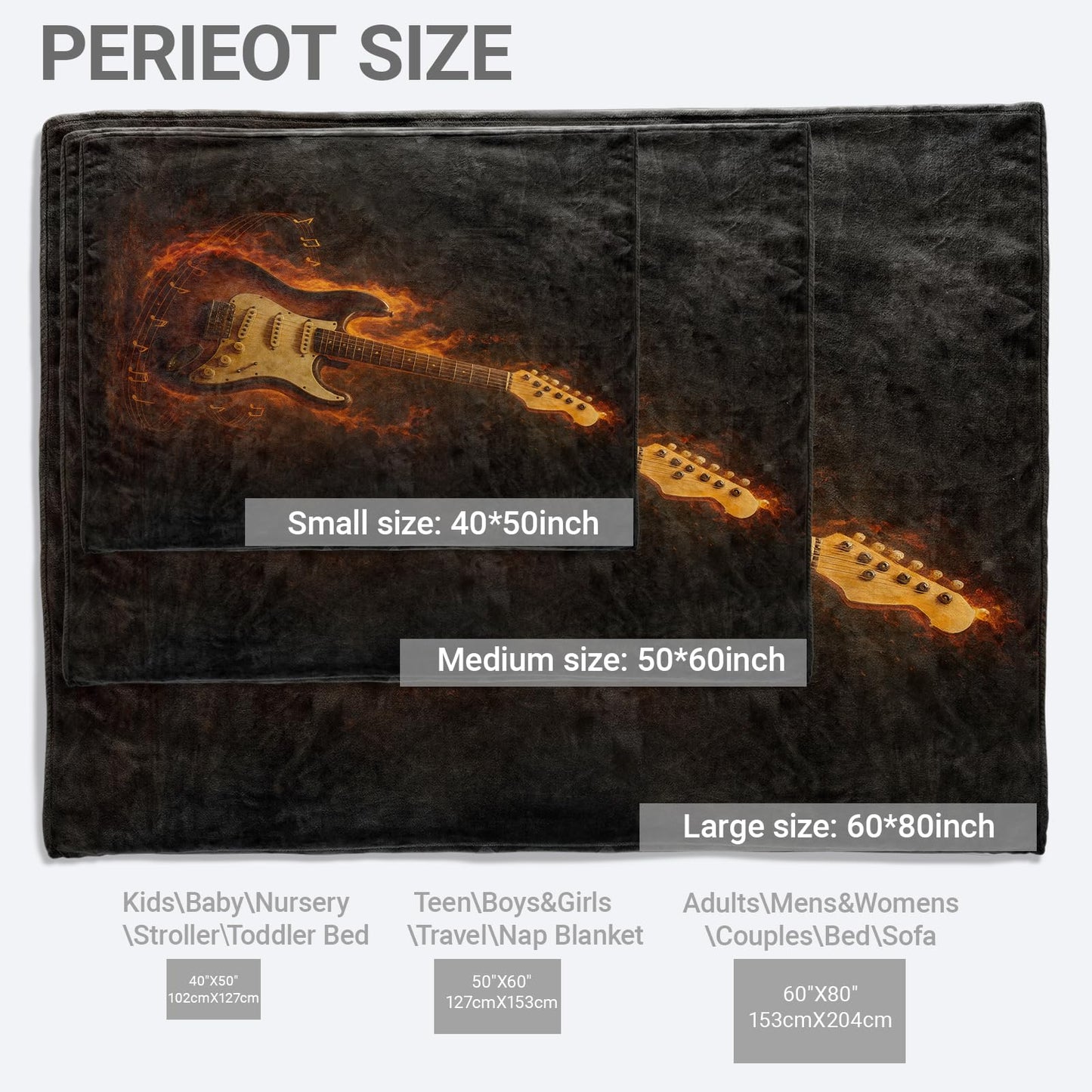 AHUCIZ Fire Guitar Lightweight Throw Blanket, Flame with Musical Notes Design, Warm Soft Cozy Flannel Blankets, Couch Bed Home Decor All Season Use, 60x50in, Black, Gifts for Musician and Music Lovers