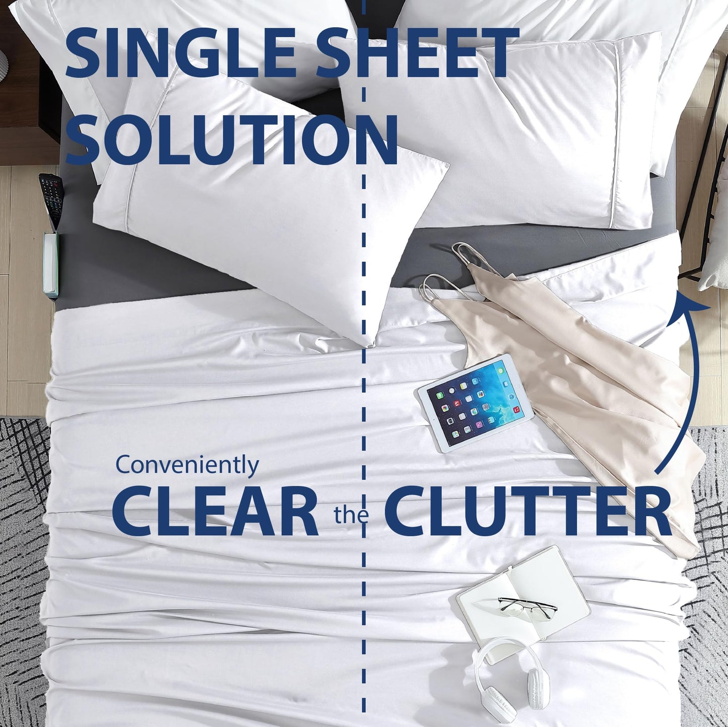Cathay Home Queen Fitted Sheet with Double-Sided Pockets - 14" Deep Pocket Microfiber Sheet, Double Brushed Ultra Soft Bed Sheet, Wrinkle & Fade Resistant, Grey