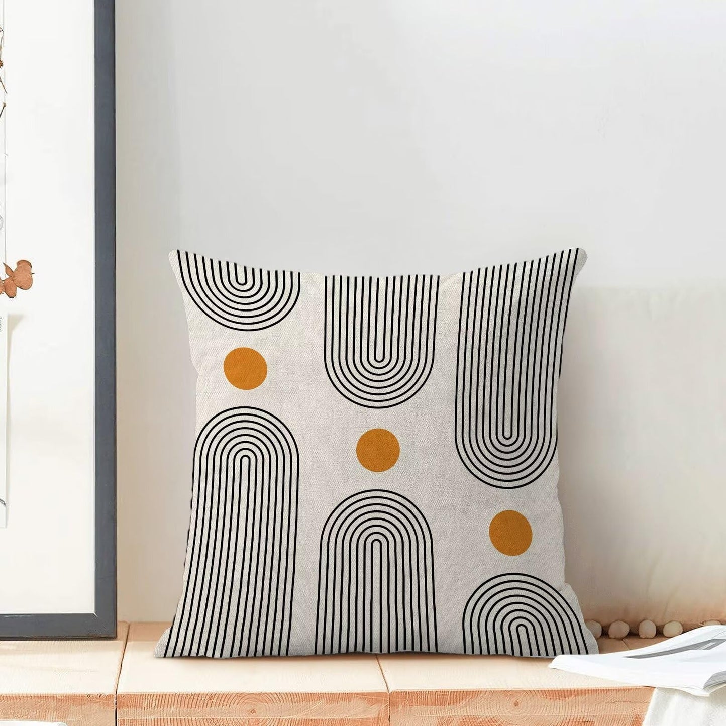 Jecuwo Boho Mid Century Pillow Covers 18x18 Set of 2, Abstract Simple Sun Arch Decorative Throw Pillowcase Boho Modern Outdoor Farmhouse Cushion Cover for Sofa Couch Bed Living Room Decor