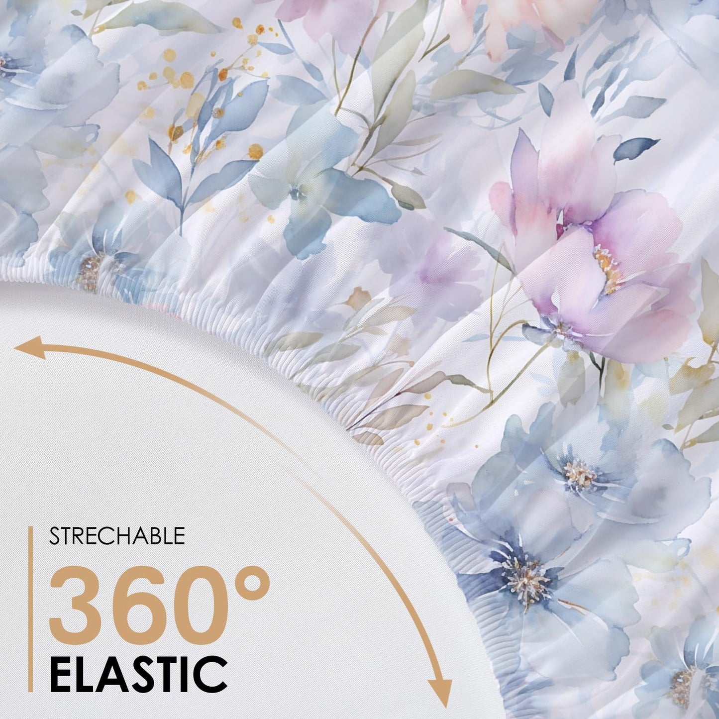 YIYEA Floral Fitted Sheet Only, Premium Double Brushed Microfiber Deep Pocket Fitted Sheet Queen Size, Ultra Soft Fitted Bottom Sheet, Shrinkage, Fade Resistant, Queen