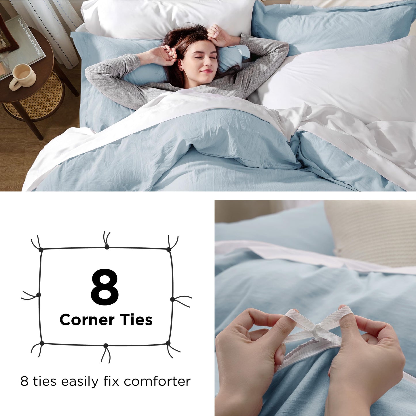 Bedsure Sky Blue Duvet Cover Queen Size - 3 Pieces Prewashed Cotton-Like Polyester Extra Soft Bedding Set, Includes 1 Duvet Cover 90x90 Inches with Zipper Closure & 2 Pillow Shams, No Comforter