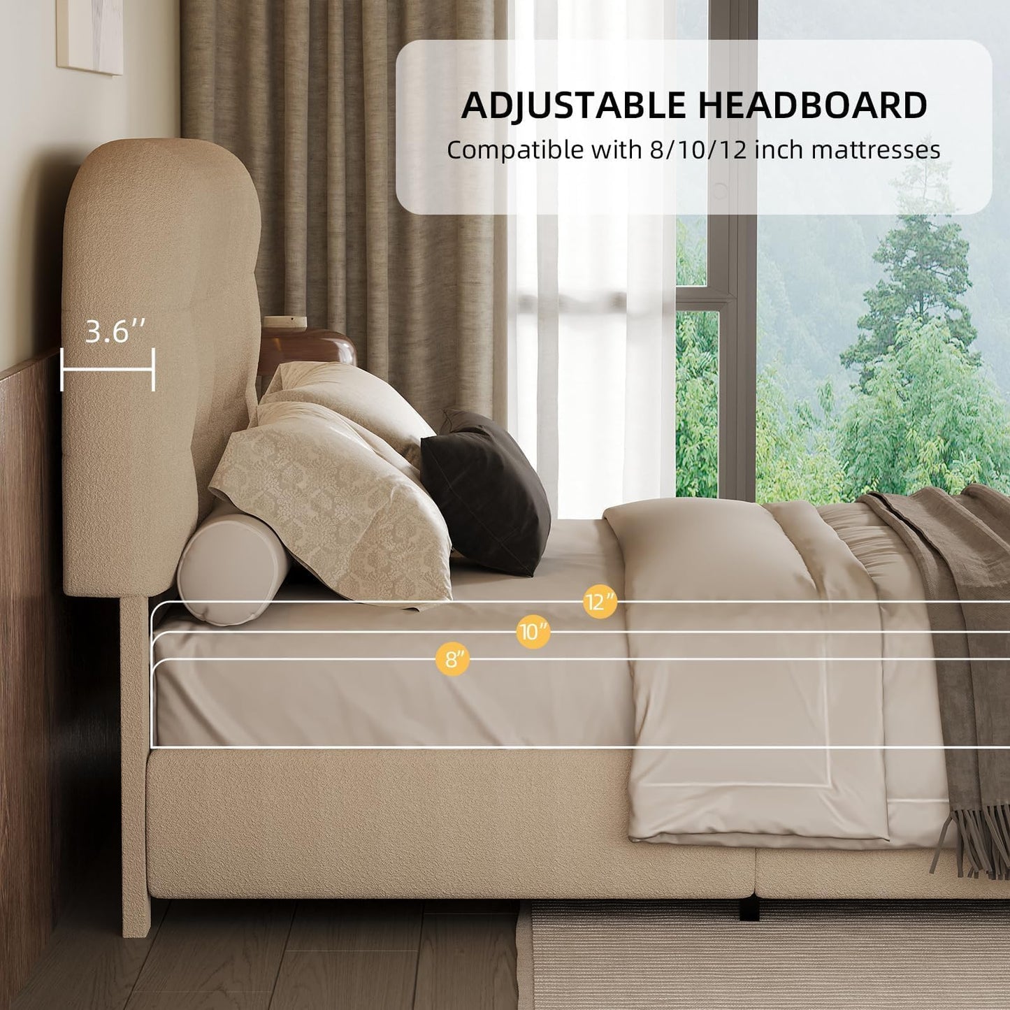 BarnFurin Full Size Bed Frame, Boucle Upholstered Platform Bed with Headboard, Cloud Bed Frame, Soft Rounded Corners, No Box Spring Required, Easy Assembly, Cream