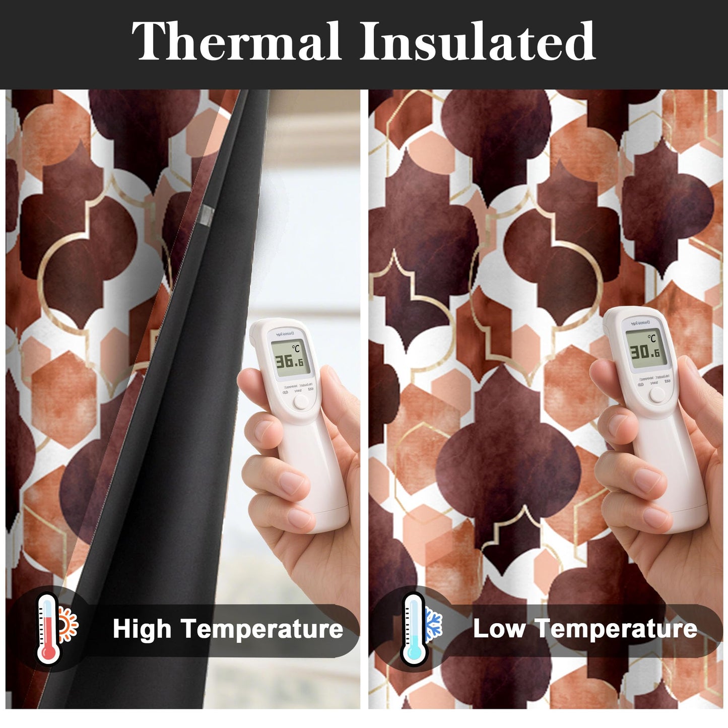 Tyrot Brown Moroccan 100% Blackout Curtains for Bedroom Abstract Geometric Black Out Curtains 96 inch Long 2 Panels Set Window Drapes Thermal Room Darkening Curtains for Living Room, 52Wx96L