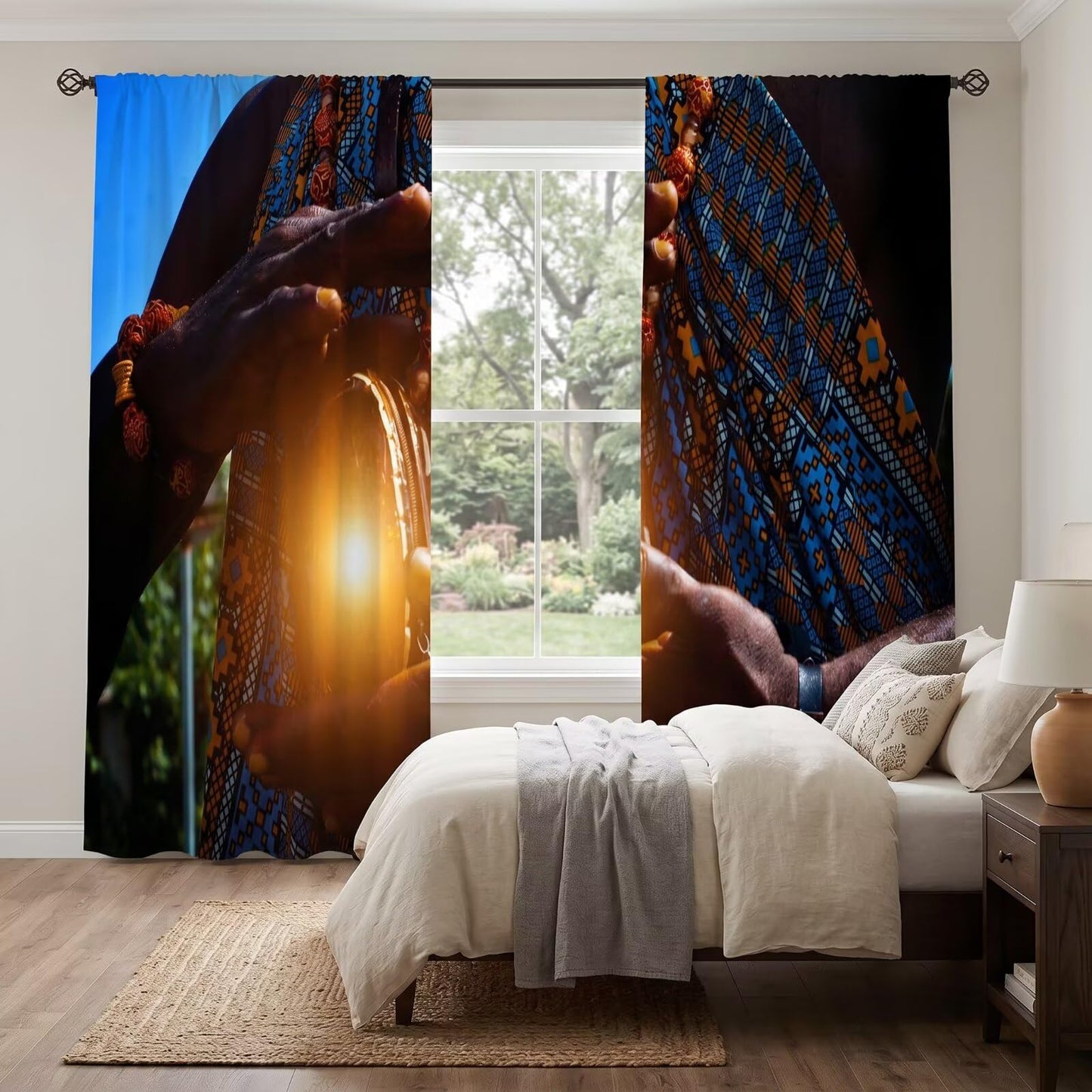 ACOOLTD African Curtains Retro Tribal People Art Print Rod Pocket Thermal Insulated Window Treatment for Bedroom Cafe Decor Drapes 2 Panels,41" W X 44.5" L