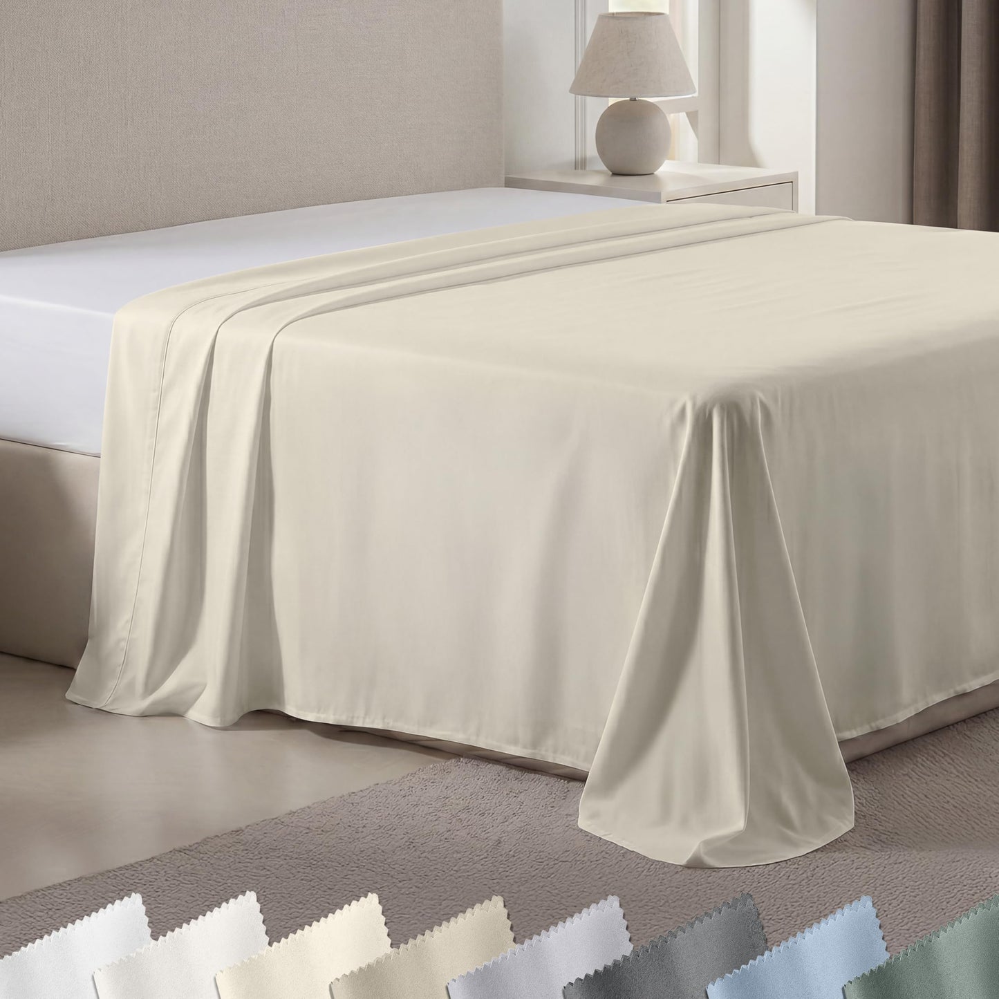 California Design Den King Size Flat Sheet Only - 100% Cotton, 600 Thread Count, Soft and Breathable Top Sheet, Sateen Weave, Premium - Cream (Warm Ivory)