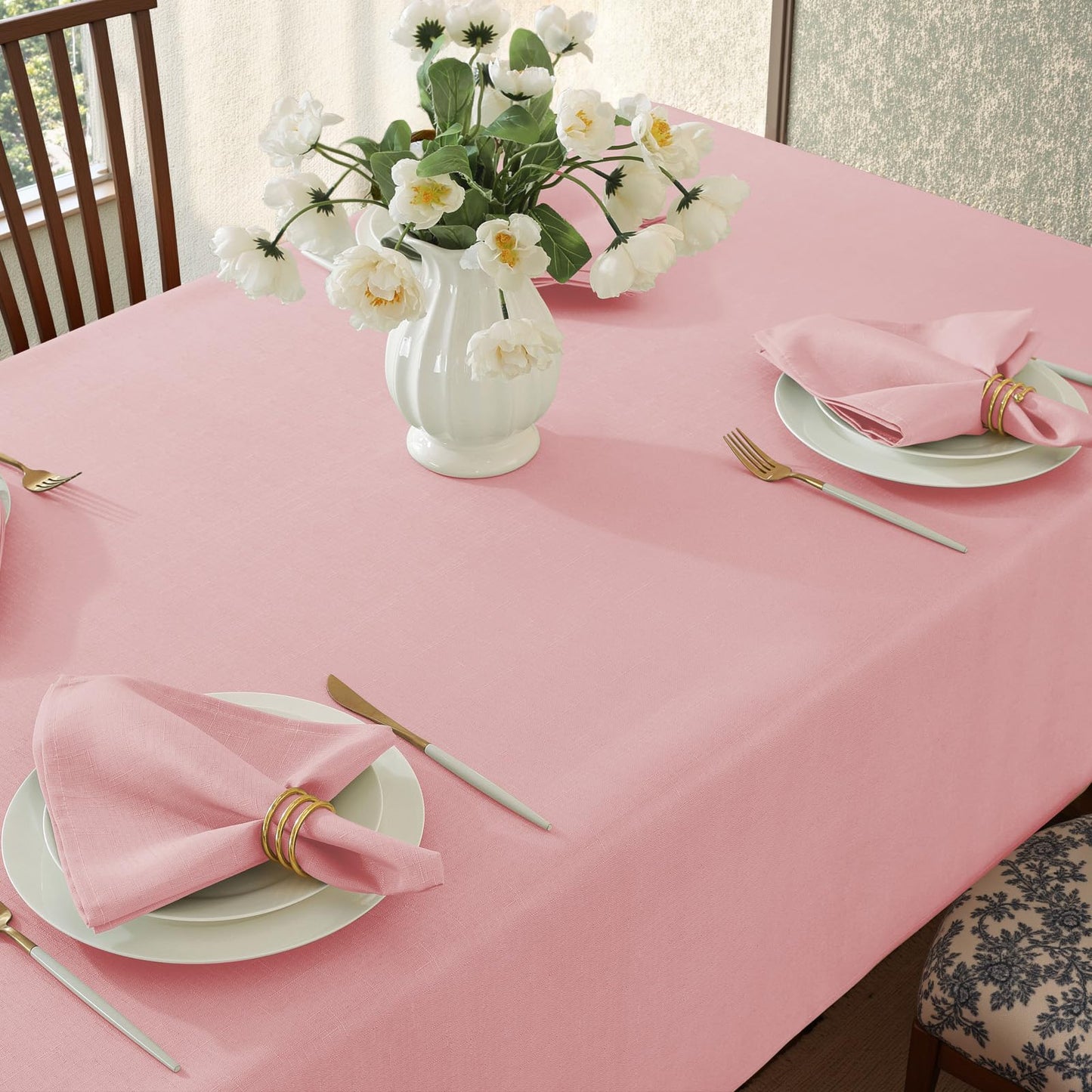 SASTYBALE Pink Tablecloth Rectangle, Spillproof Table Cloth Wrinkle Resistant Washable Textured Table Cover for Kitchen Dinning Parties Farmhouse Outdoor Pink 52" x 70"