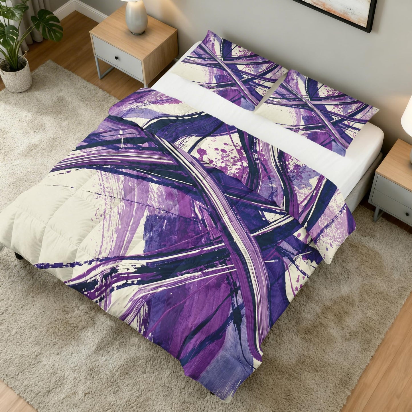 Purple Abstract Full Size Comforter Sets 3 Piece