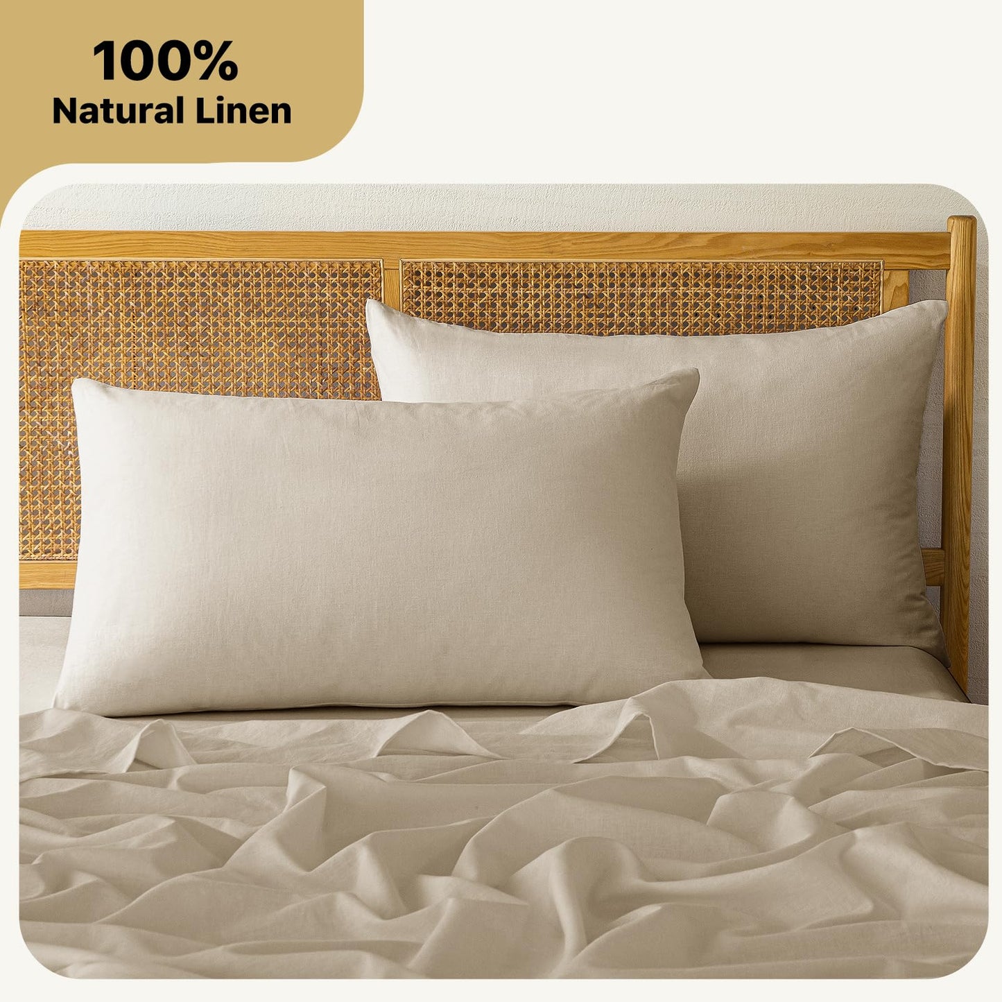 Myjov 100% Linen Pillowcase Queen Size Set of 2 - Soft Breathable Washed Solid Color Pillow Cases for All Season, Natural Cooling Linen Pillow Covers with Envelope Closure (Linen,Queen,20x30'')