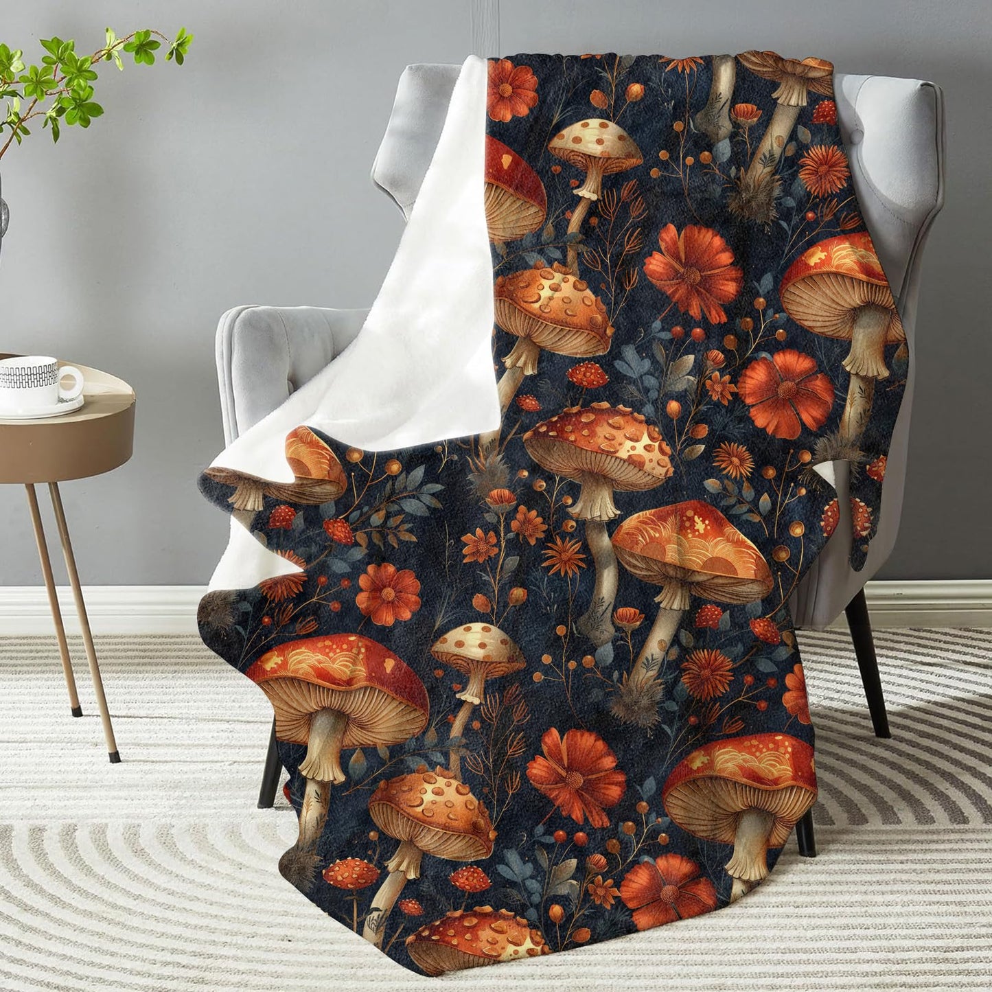 dhakalrlde Aesthetic Mushroom Blanket - Soft, Comfy, Warm, and Fuzzy Flannel Throw Blanket for Boys and Men - Ideal for Couch, Travel, Bed, Office, and Home Decor - 50x60 in
