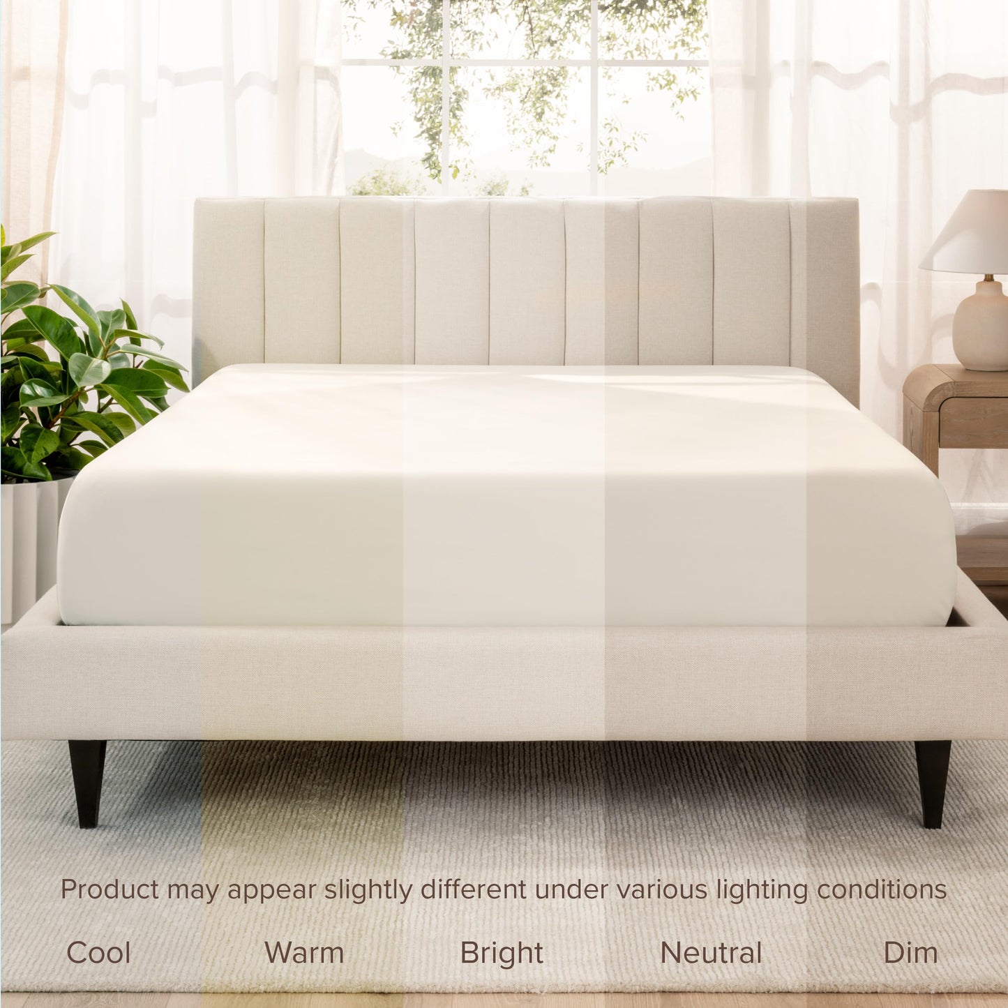 Bare Home 100% Organic Cotton Sateen Fitted Sheet - 400 Thread Count - Smooth Sateen Weave - Breathable & Cooling - Hotel Luxury - Durable Fitted Sheet - Deep Pocket (King, French Beige)