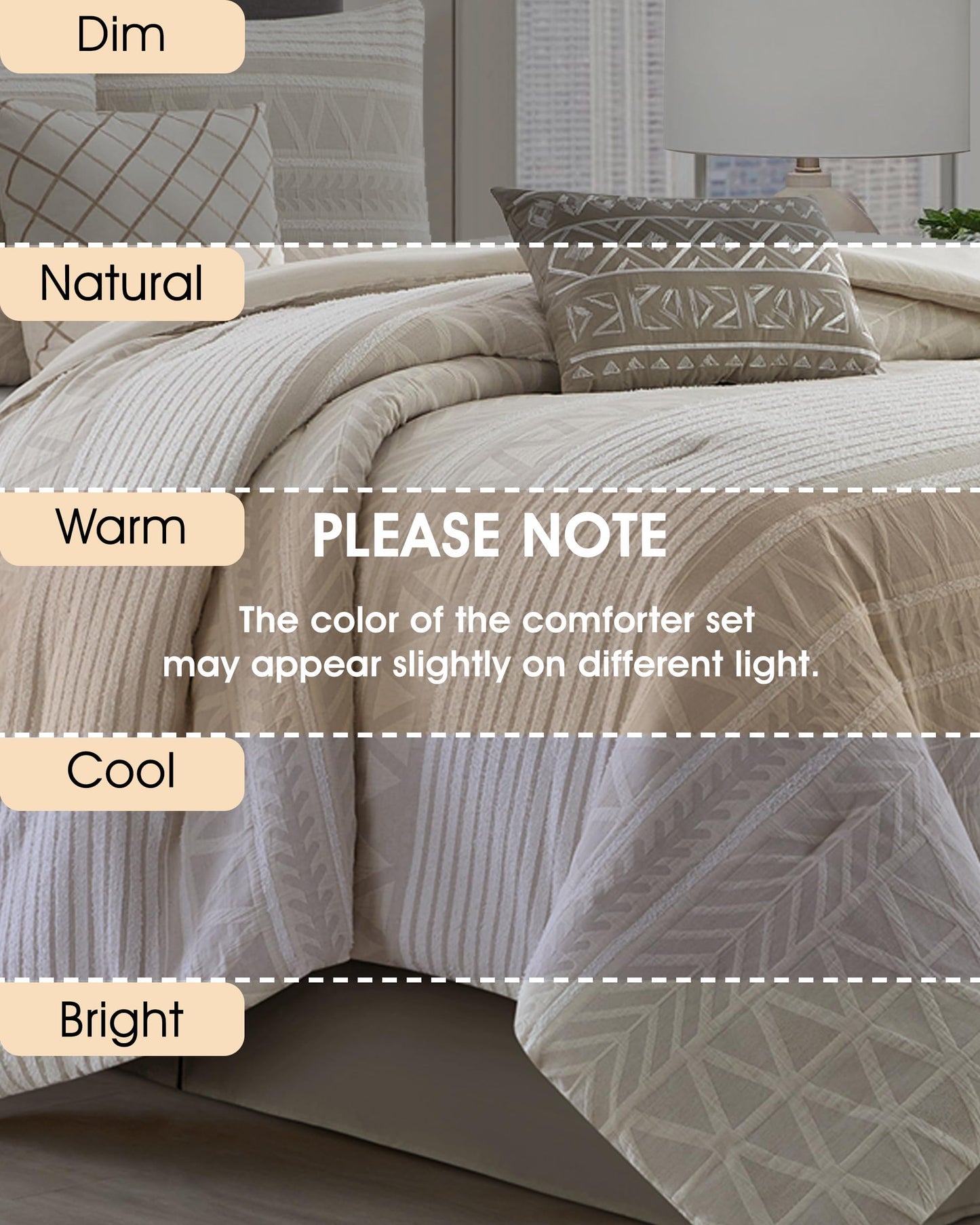 LANCO MODERN LIFESTYLE Cotton Comforter Set Queen, Gorgeous Geometric Jacquard, Beige Soft Lightweight Bedding Set for All Seasons, Bedskirt, Pillow Shams and Decor Pillows