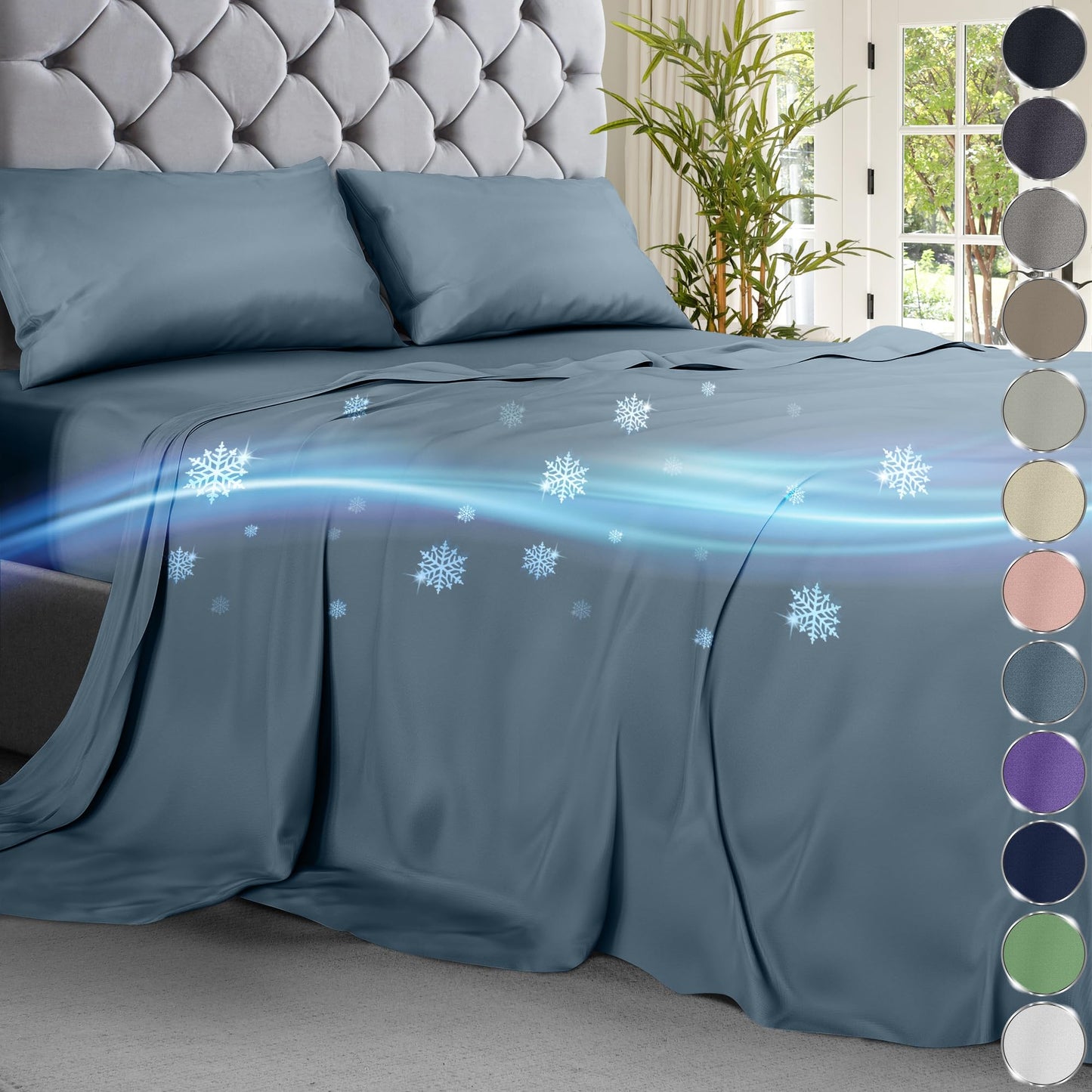 DECOLURE Cooling Sheets Full Set 4pcs - Luxurious & Ultra-Soft Full Size Cooling Sheets for Hot Sleepers - Comfortable Bamboo Viscose Microfiber Full Cooling Bed Sheets w/Deep Pockets (Light Blue)