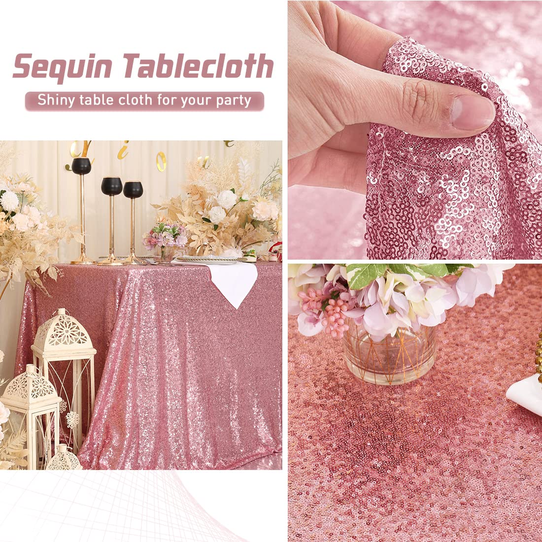 Eternal Beauty Fuchsia Pink Tablecloth, 50x80 Inch Sequin Rectangle Table Cover for Mother's Day Cake Dessert Exhibition Party Birthday Events