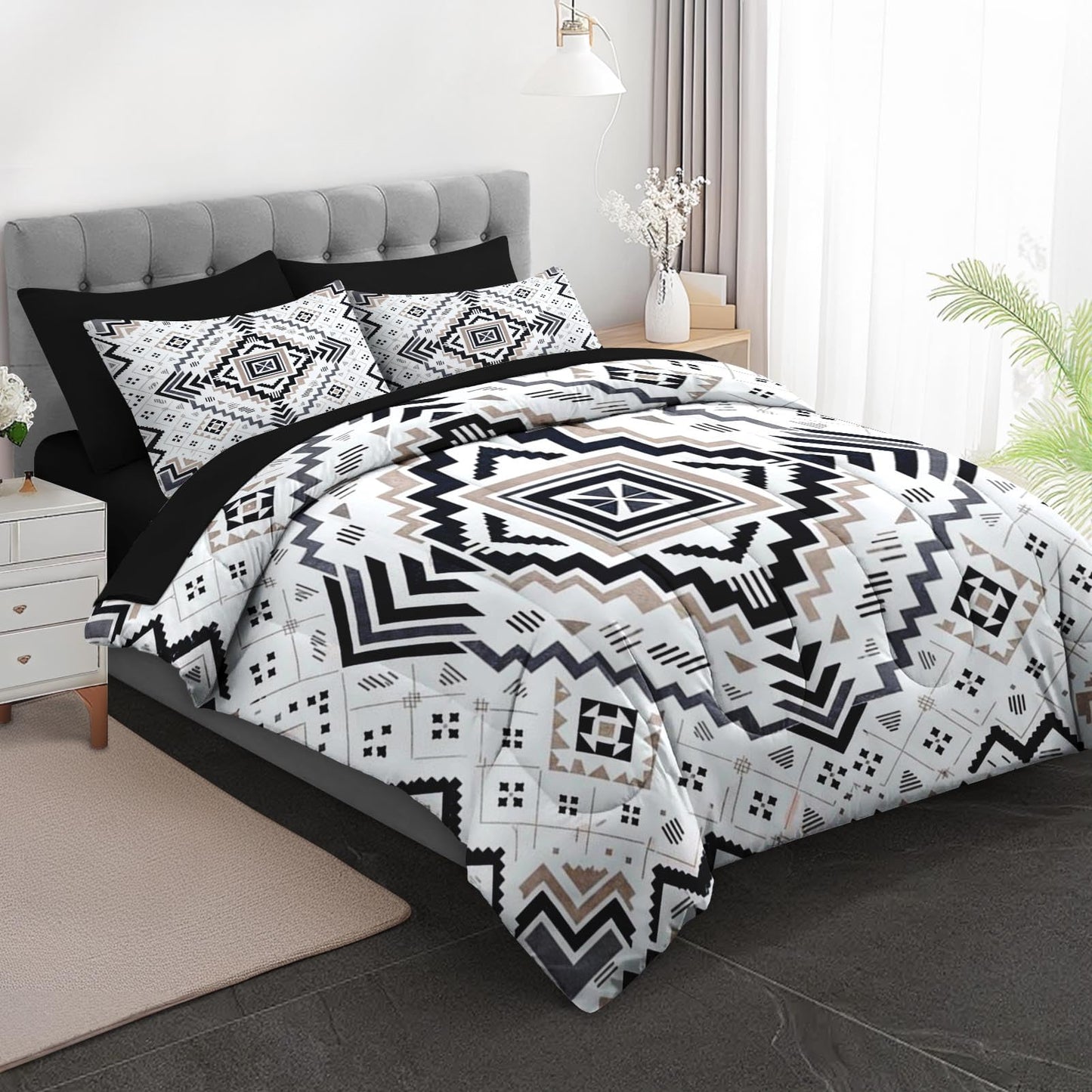 Boewywh Comforter Set Twin Size Aztec Southwestern Geometric 7 Pcs, Bedding for Kids and Adults, Boho Western Bed Sheet Sets with Fitted Sheet 2 Pillowcases & 2 Shams for Bedroom Bed Decor