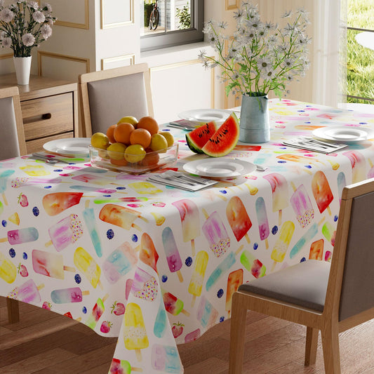 XCHI Colorful Cool Popsicle Strawberry Grape Fruits Summer Tablecloth Rectangle Washable Table Covers for Indoor Outdoor Dining Home Party Decorations 60x84 Inch