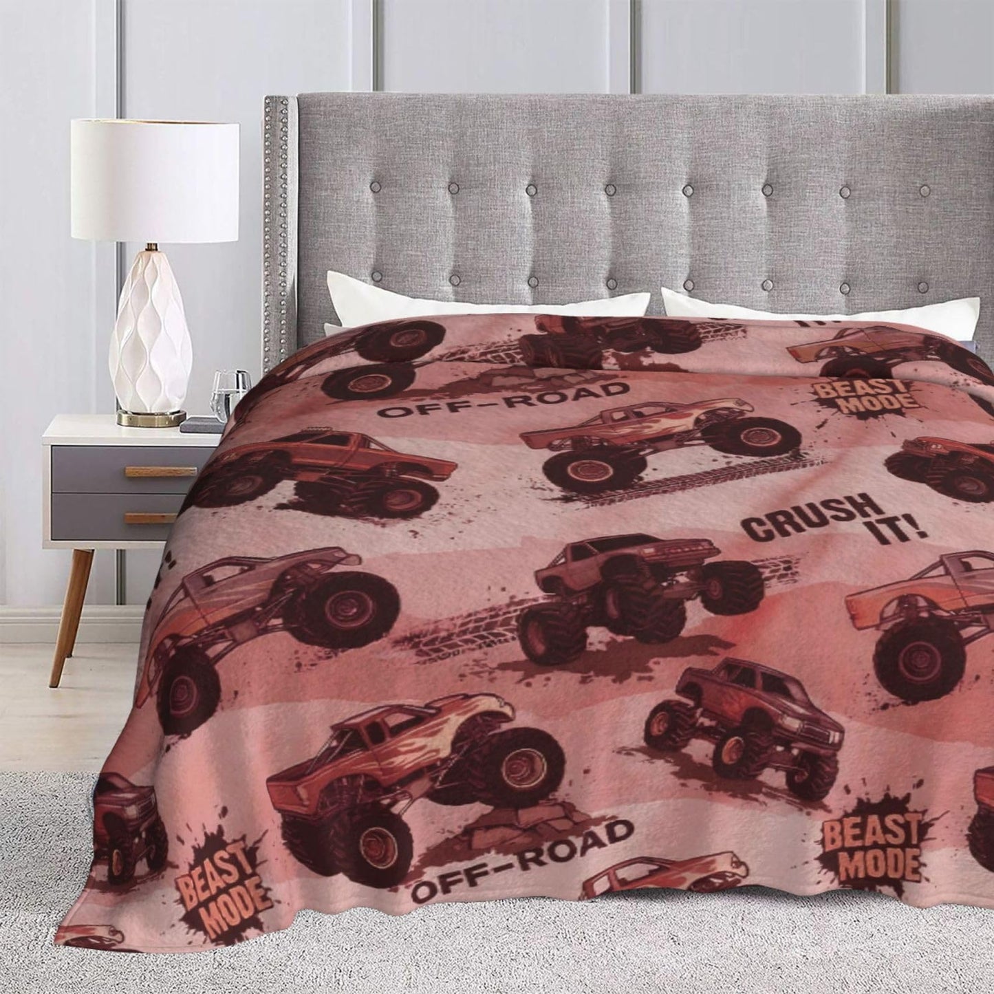 Perinsto Monster Trucks Throw Blanket Ultra Soft Warm All Season Truck Car Lover Gifts Decorative Fleece Blankets for Bed Chair Car Sofa Couch Bedroom 50"X40"