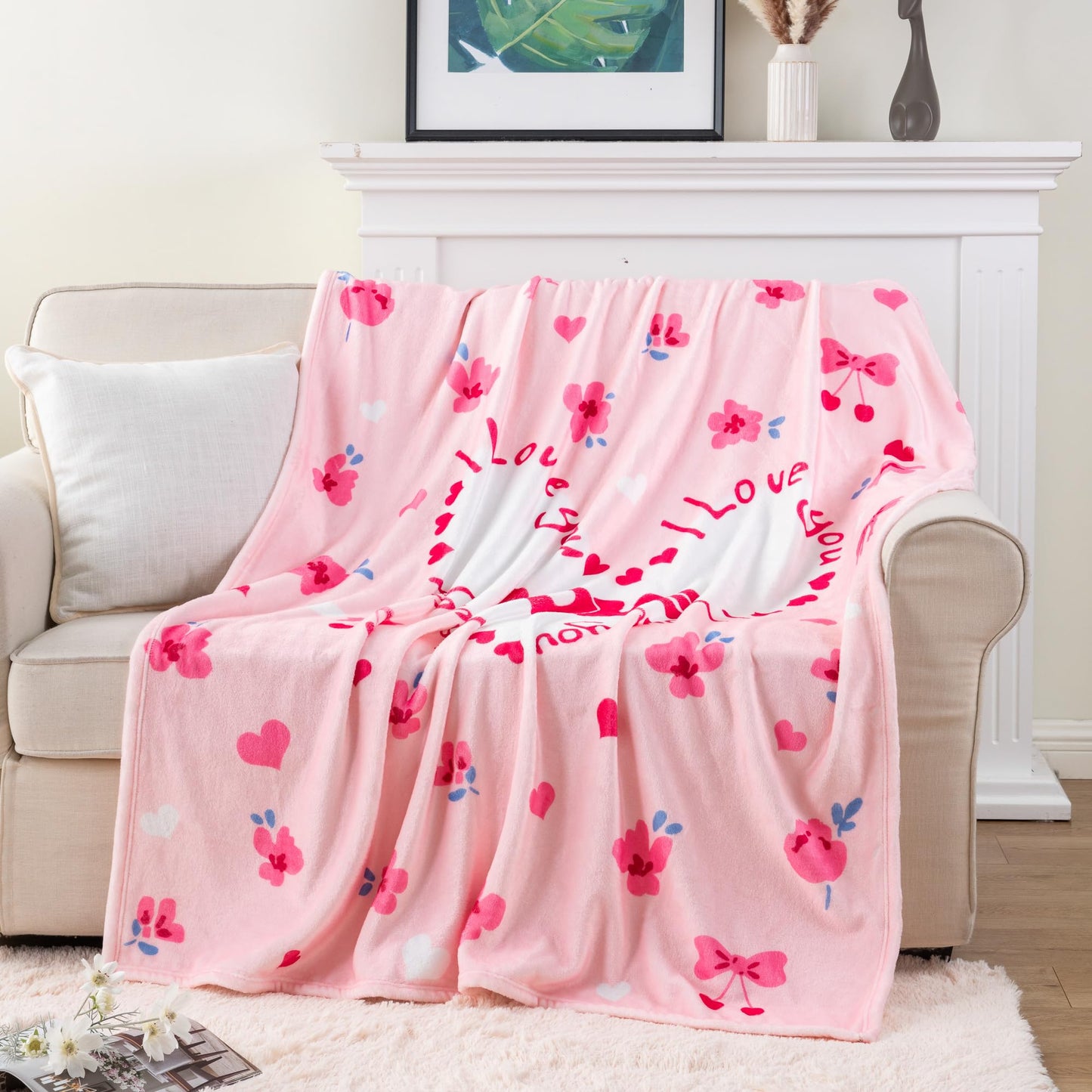 Battilo Birthday Gifts for Women, Girlfriend, Wife, Best Friend, Mom, Sister, Mothers Day Blanket, Love Blanket, Super Soft Flannel Throw Blankets for Bed Couch Sofa,50 x 60, Pink