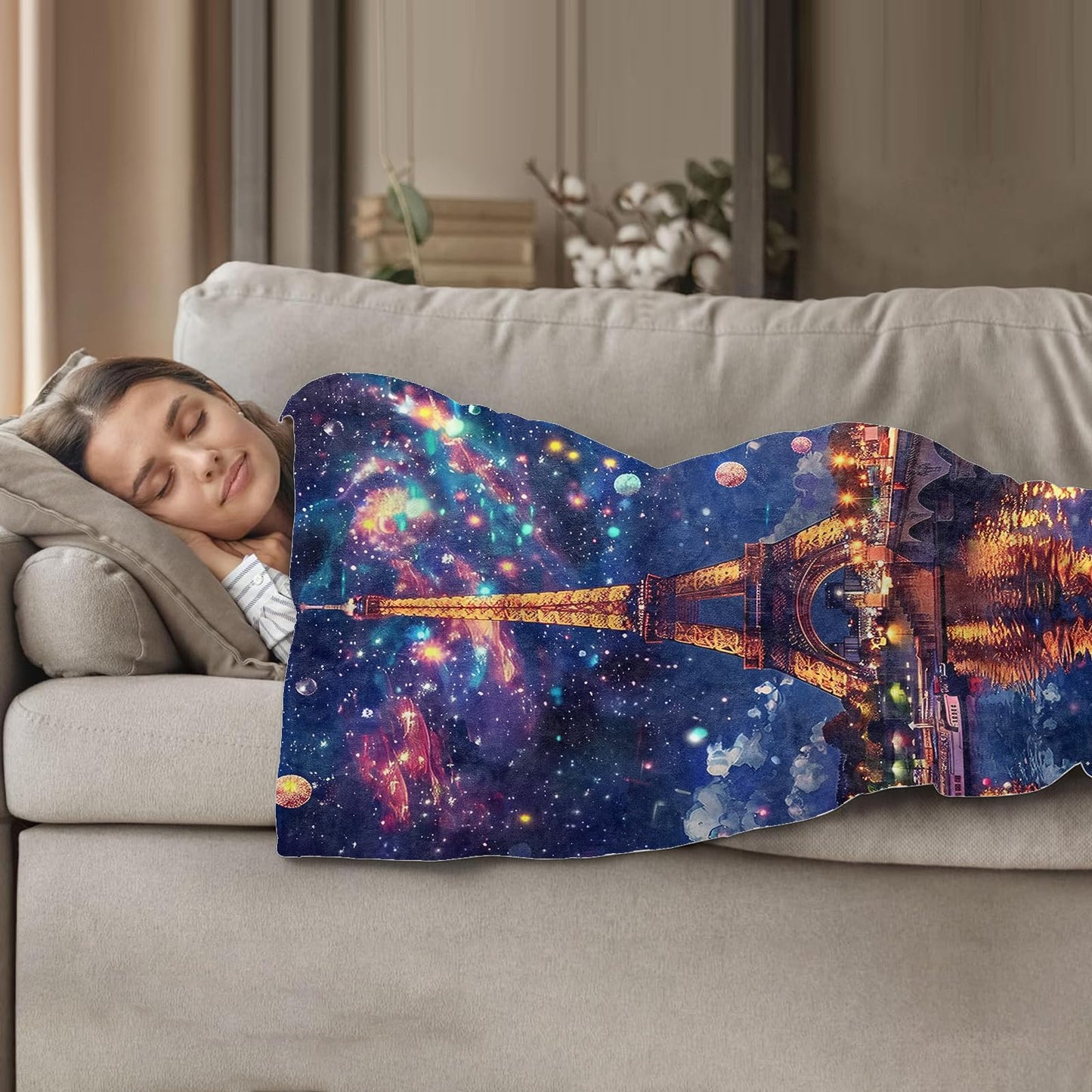 Plistiz Paris Eiffel Tower Throw Blanket for Women Girls Boys, Soft Flannel Blankets Gifts for Living Room Couch, Home, Sofa Decor, 50"x60"
