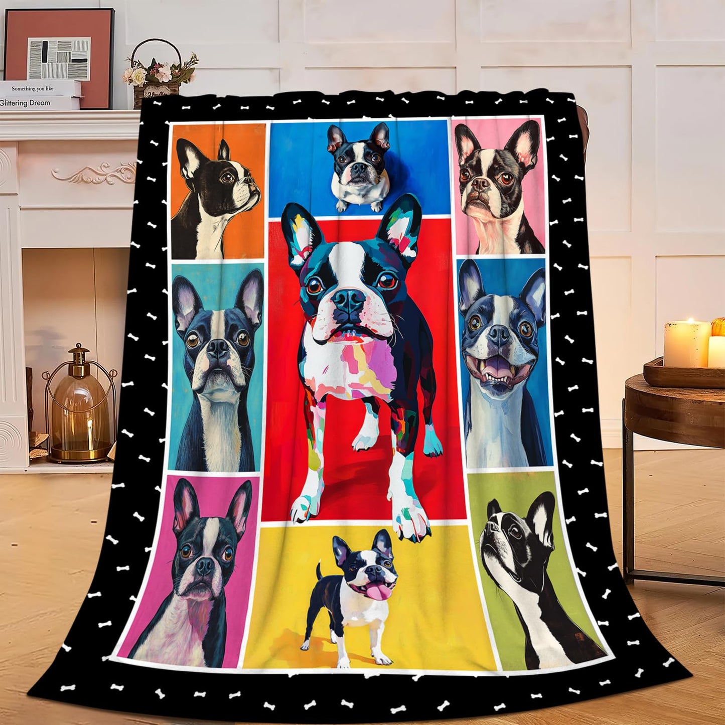 Boston Terrier Blanket, Dog Throw Blanket, Boston Terrier Gifts, Pet Dog Stuff Fleece Flannel Plush for Women Men Boys Girls Lover Adults Soft Bedding for Sofa Bed Office Home Decor 50"X40"