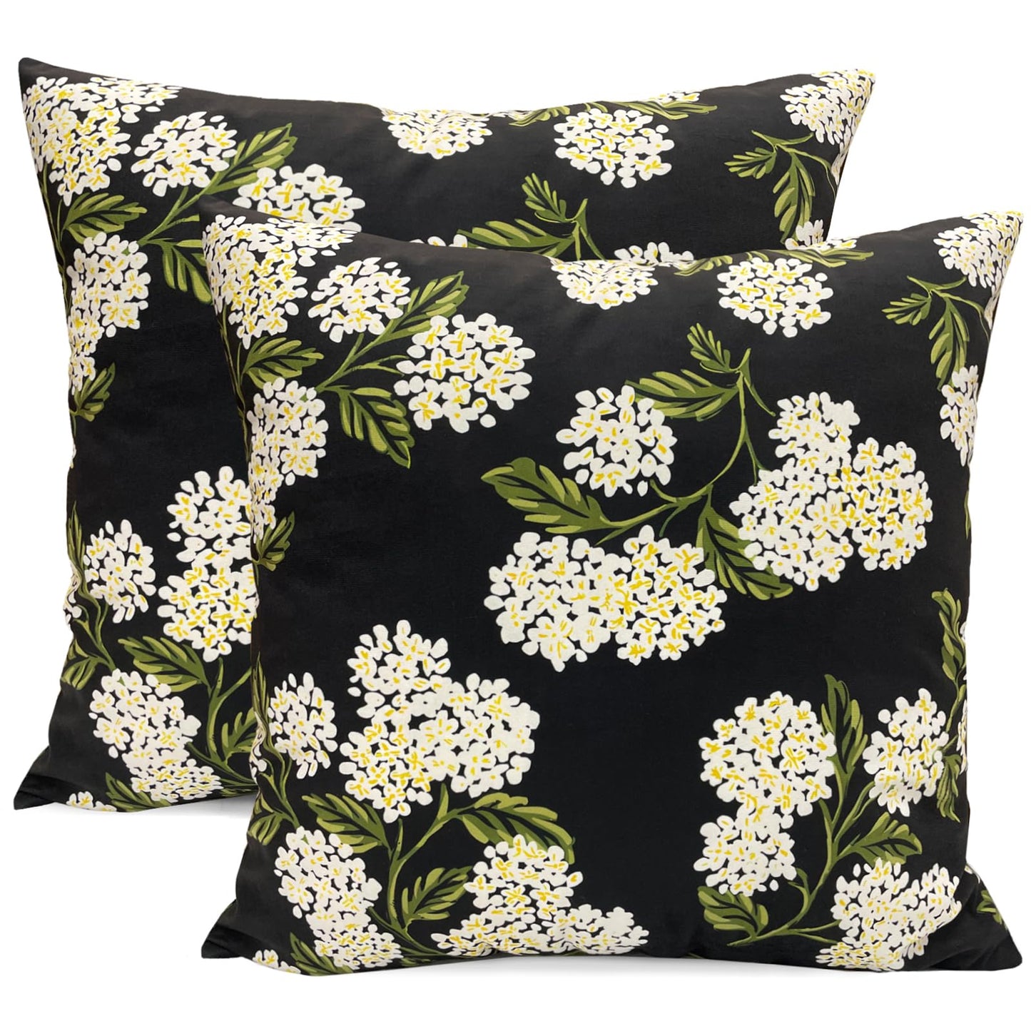 RYSMIYOU Decorative Throw Pillow Covers 18x18 inch Set of 2, Super Soft Black Hydrangea Print Farmhouse Pillow Cases Outdoor Pillow Covers for Couch Sofa Bed Living Room Home Decor Cushion Covers
