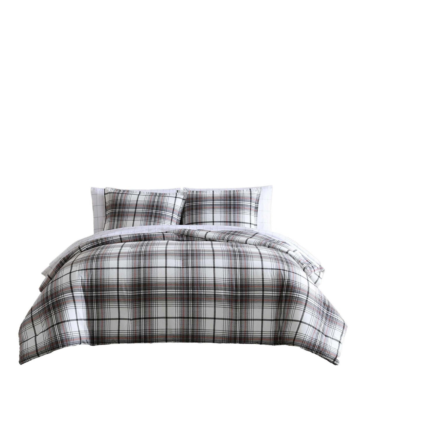 Eddie Bauer - Queen Comforter Set, Reversible Cotton Bedding with Matching Shams, Plaid Home Decor for All Seasons (Alder Grey/Red, Queen)