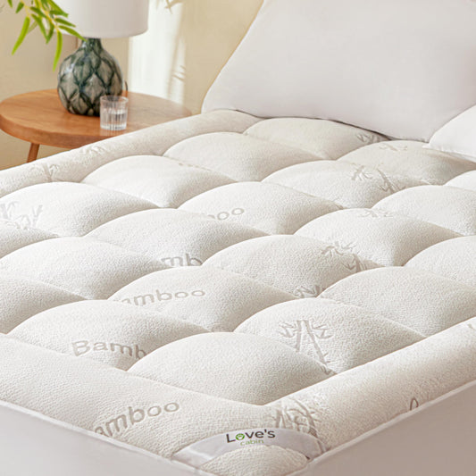 Love's cabin Twin Mattress Topper Viscose Derived from Bamboo, Thick Pillow Top Mattress Pad with Stretchable Pockets for 8"-20" Mattress, Soft Breathable Cooling Mattress Topper for Hot Sleepers