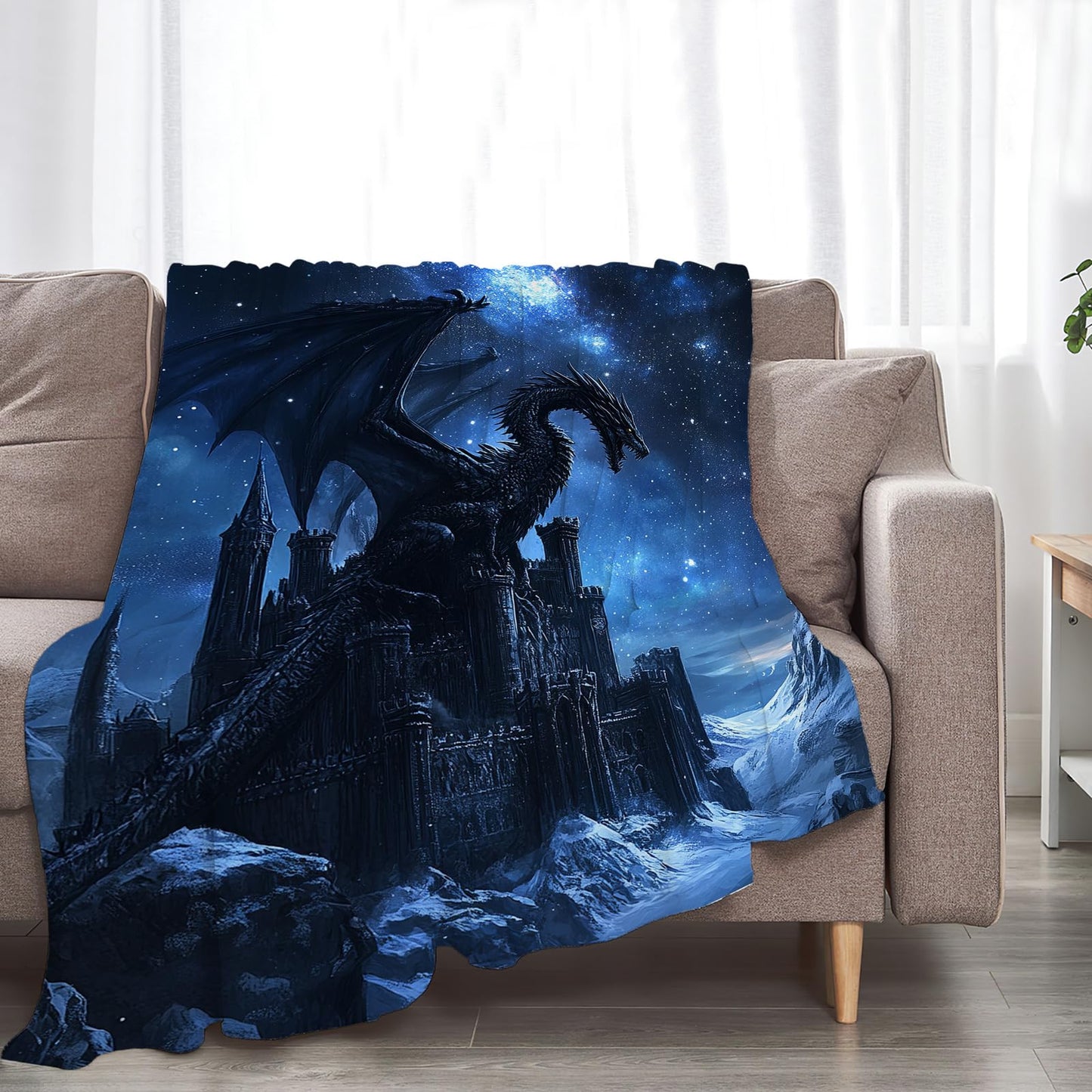 Dragon Blanket Plush Cozy Galaxy Black Dragon Throw Blankets for Girls Boys Women Men Flannel Fleece Ultra Soft Fuzzy Party Blanket Gifts for Bed 50"X40"