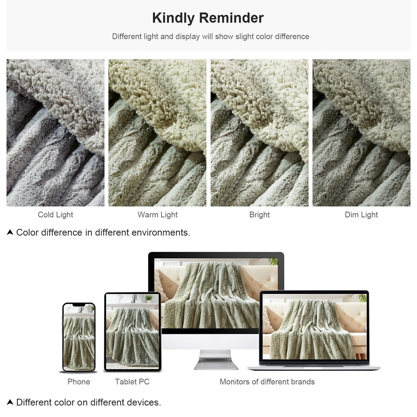 COZYART Lint Free Faux Fur Sherpa Throw Blanket, Reversible Soft Fluffy Shaggy Microfiber, Warm Cozy for Couch Sofa Bed Home Decor, Sage Green 50x60 Inches