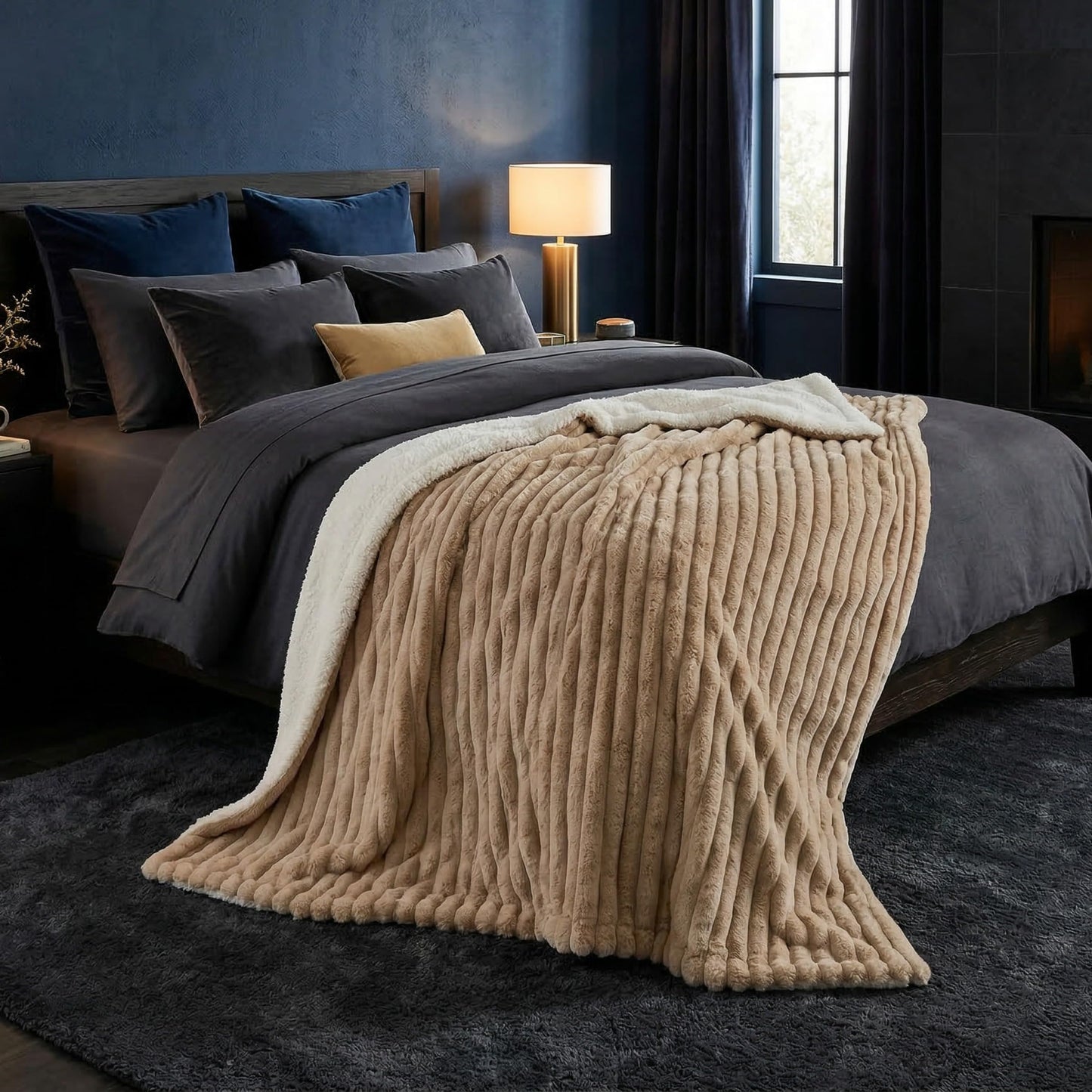Lavish Home Faux Fur Throw Blanket - 60x70-Inch Twin Blanket for Couch, Bed, or Chair - Soft Throw with Plush Faux Rabbit Fur and Warm Sherpa for Living Room, Bedroom, and Home Decor (Taupe)