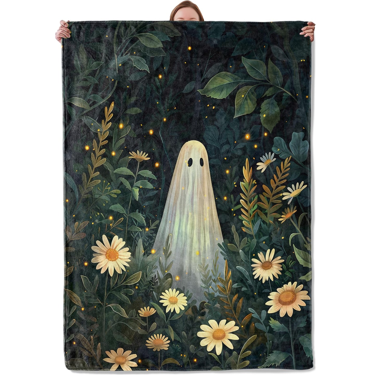 Cute Ghost Blanket Gifts for Women Girls Kids, Soft Warm Halloween Ghost Forest Floral Throw Blankets for Living Room Sofa Home Bedroom Decor 50" x 60"
