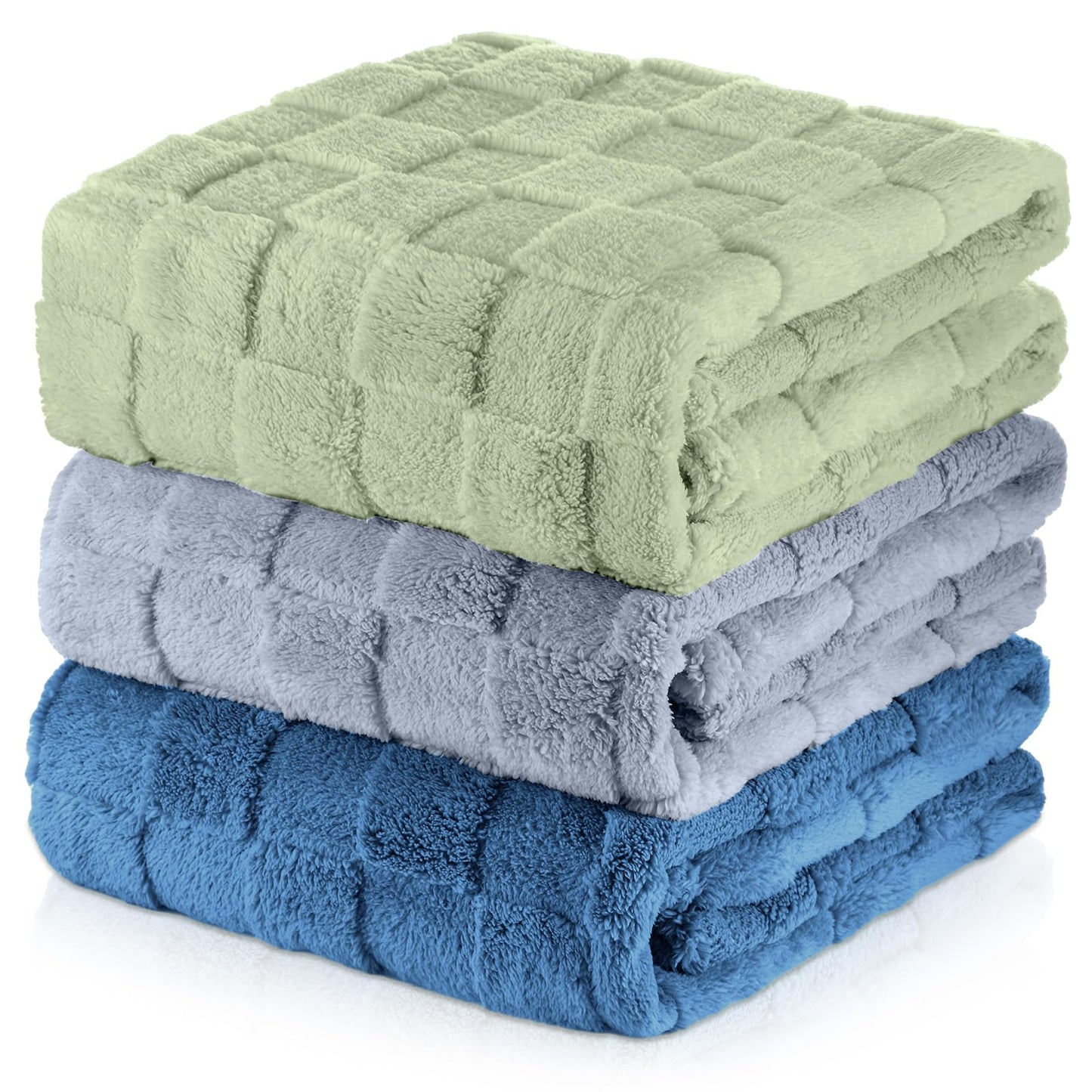 VitalCozy 3 Pack Fleece Throw Blanket Twin Size - Soft Warm Plush Lightweight Fuzzy Blanket Bulk for Couch, Bed, Home, Travel, Camping, 60" X 80"(Green, Silver Gray, Blue)