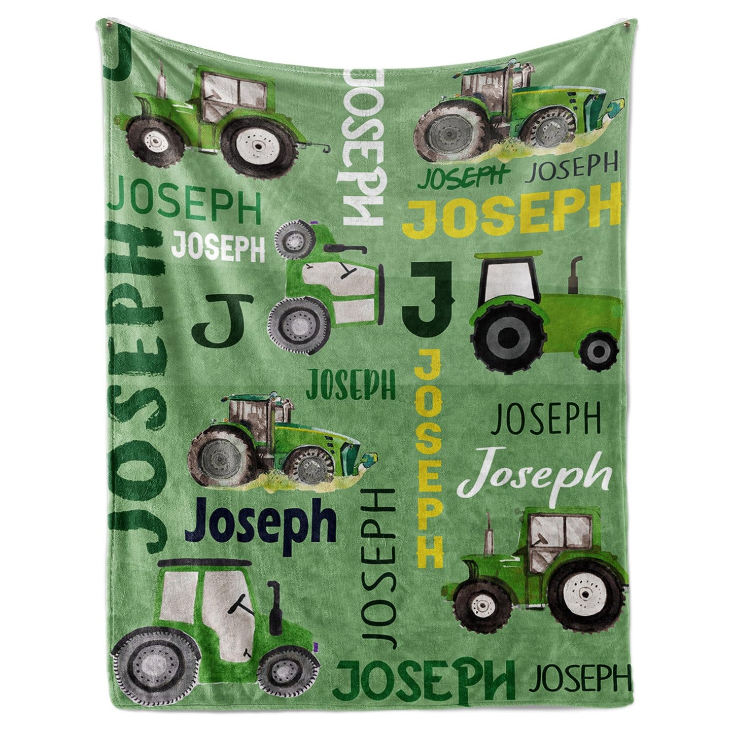 Personalized Tractors Blanket - Custom Name with Farm Tractor Trucks Design - Soft Plush Flannel Bed Blanket for Baby Kid Teen Boys Girls Customized Gifts Lime Green