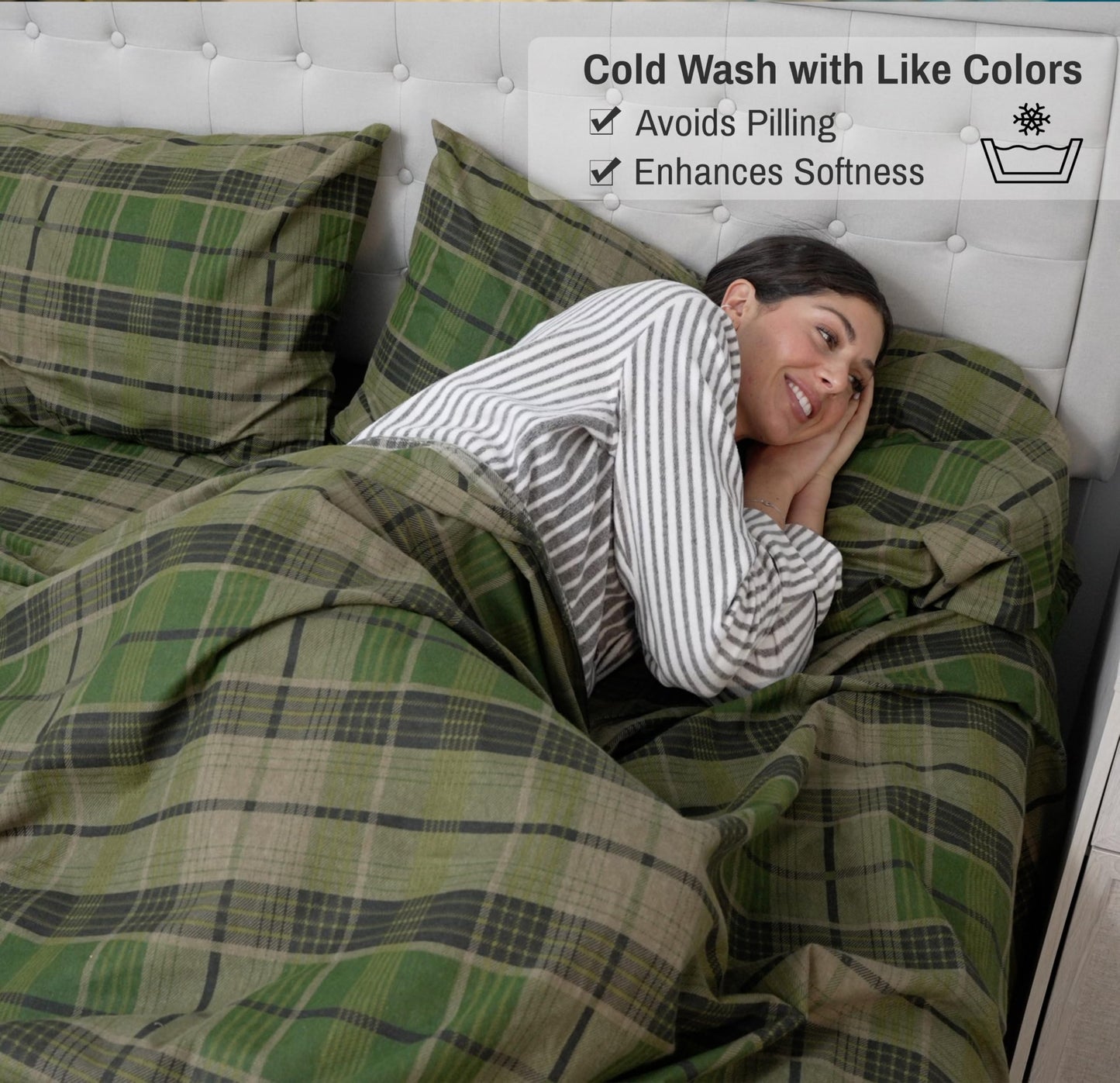 RUVANTI Flannel Sheets Queen Size - 100% Cotton Double Brushed Bed Sheets, Deep Pockets 16 Inches Queen Sheet Set, All Seasons Breathable & Extra Soft - Warm & Cozy, 4 Piece, DNA Plaid