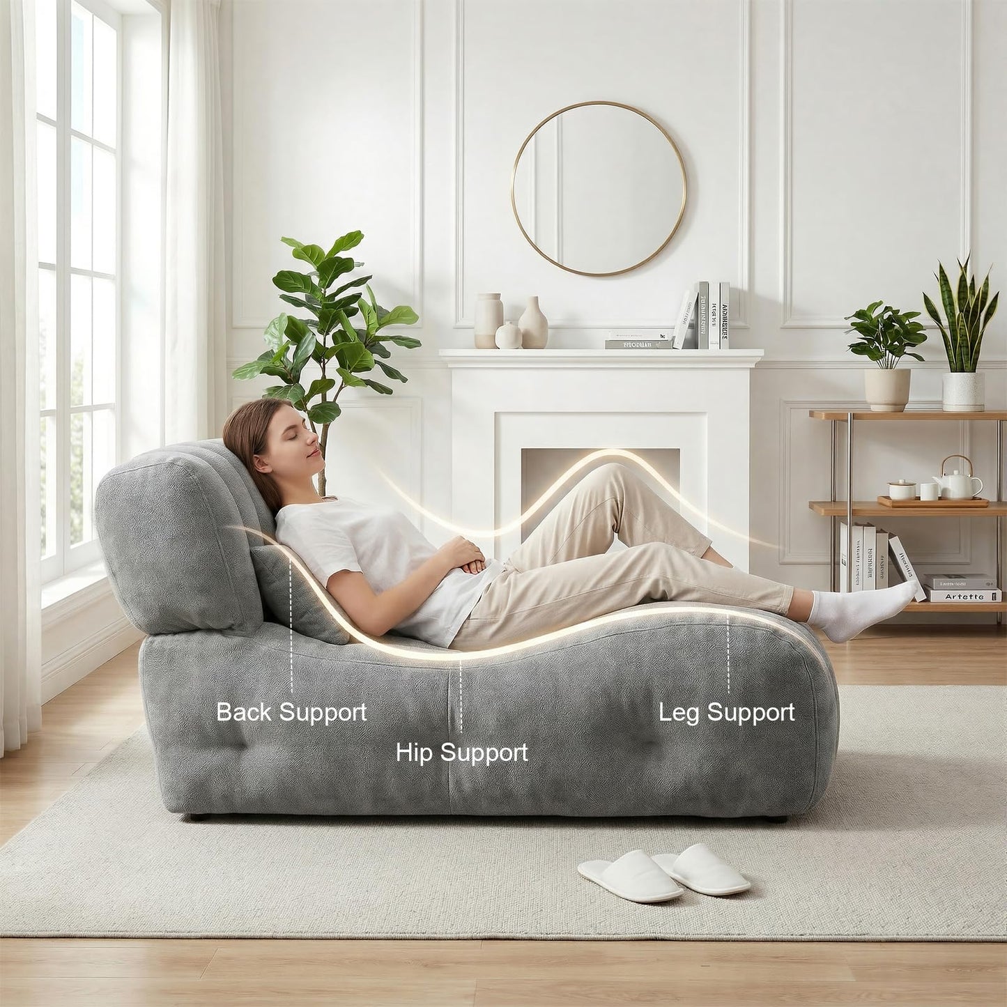 Foldable Bean Bag Chair with Memory Foam - Oversized Chaise Lounge Sofa for Adults, Comfy 2-in-1 Convertible Floor Couch for Bedroom Reading & Gaming (Lava Ash)