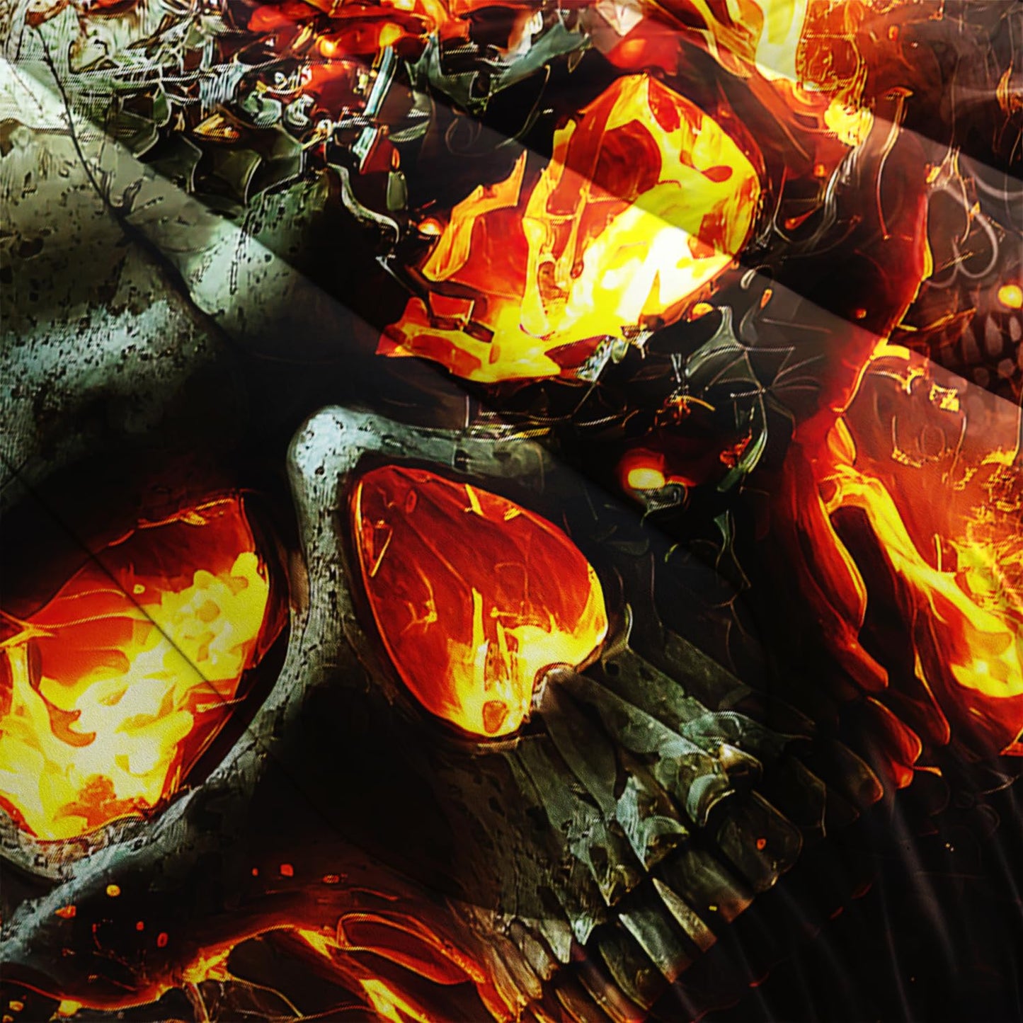 AILONEN Fire Skull Bedding Set Full Size, 3D Skeleton Comforter Set Bedroom Decor Men,Fiery Style Black Tint Soft Breathable Bed in a Bag,3 Pieces,1 Quilt and 2 Pillowcases