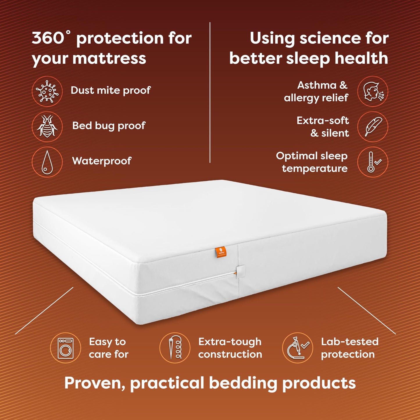 HOSPITOLOGY PRODUCTS Mattress Encasement - Zippered Bed Bug Dust Mite Proof Hypoallergenic - Sleep Defense System - Queen - Waterproof - Stretchable - Ultra Low Profile 6" Depth - 60" W x 80" L