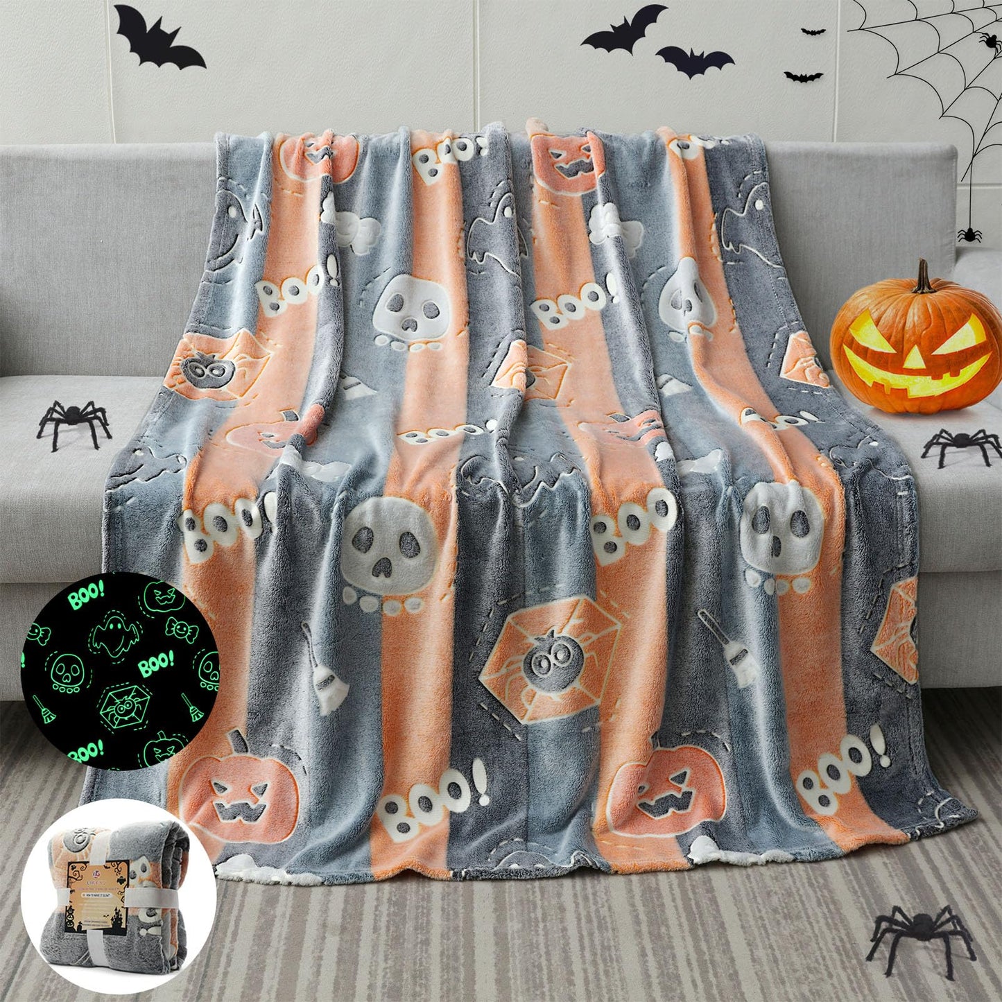 LIFEYJ Glow in The Dark Halloween Blanket Gifts for Girls Boys, Soft Pumpkin Blanket 3 4 5 6 7 8 9 10 Year Old Girl Gifts, Girls Toys Age 6-8, Girls Gifts for Birthday, 50"x60"