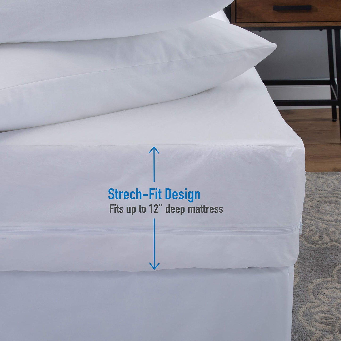 Home Details Twin Deluxe Mattress Protector | Full Zipper Encasement | Waterproof | Stretch Fit 12” Depth | White