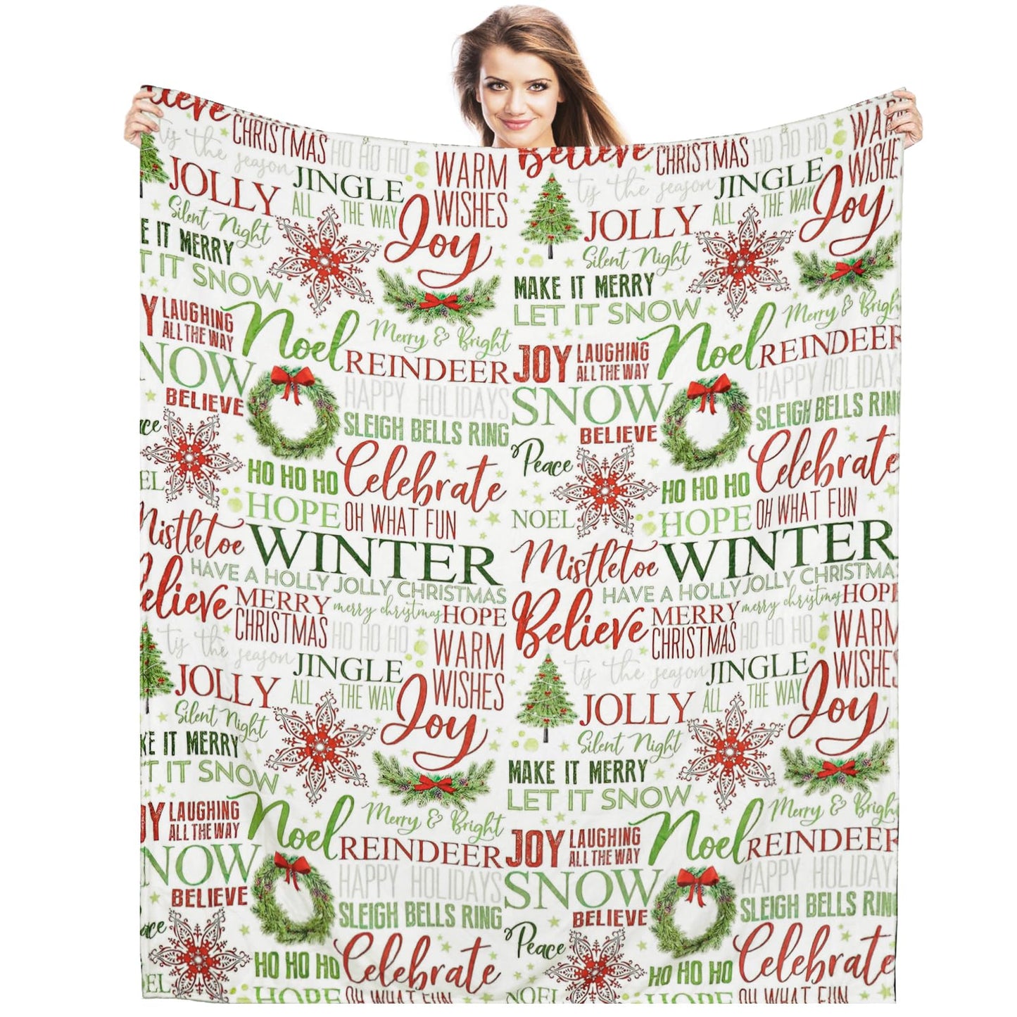 Christmas Throw Blanket Winter Fleece Flannel Blanket Merry Soft Cozy Plush Blankets for Couch Bed Sofa Joy Holiday Decor 60"X50"