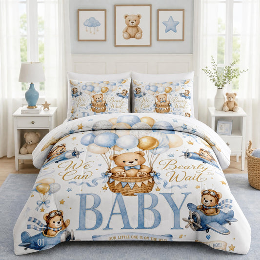 Boewywh Comforter Set Twin Size Bear Blue Star 5 Pcs, Bedding for Kids and Adults, Bed Sheet Sets with Fitted Sheet Pillowcase & Sham for Bedroom Bed Decor
