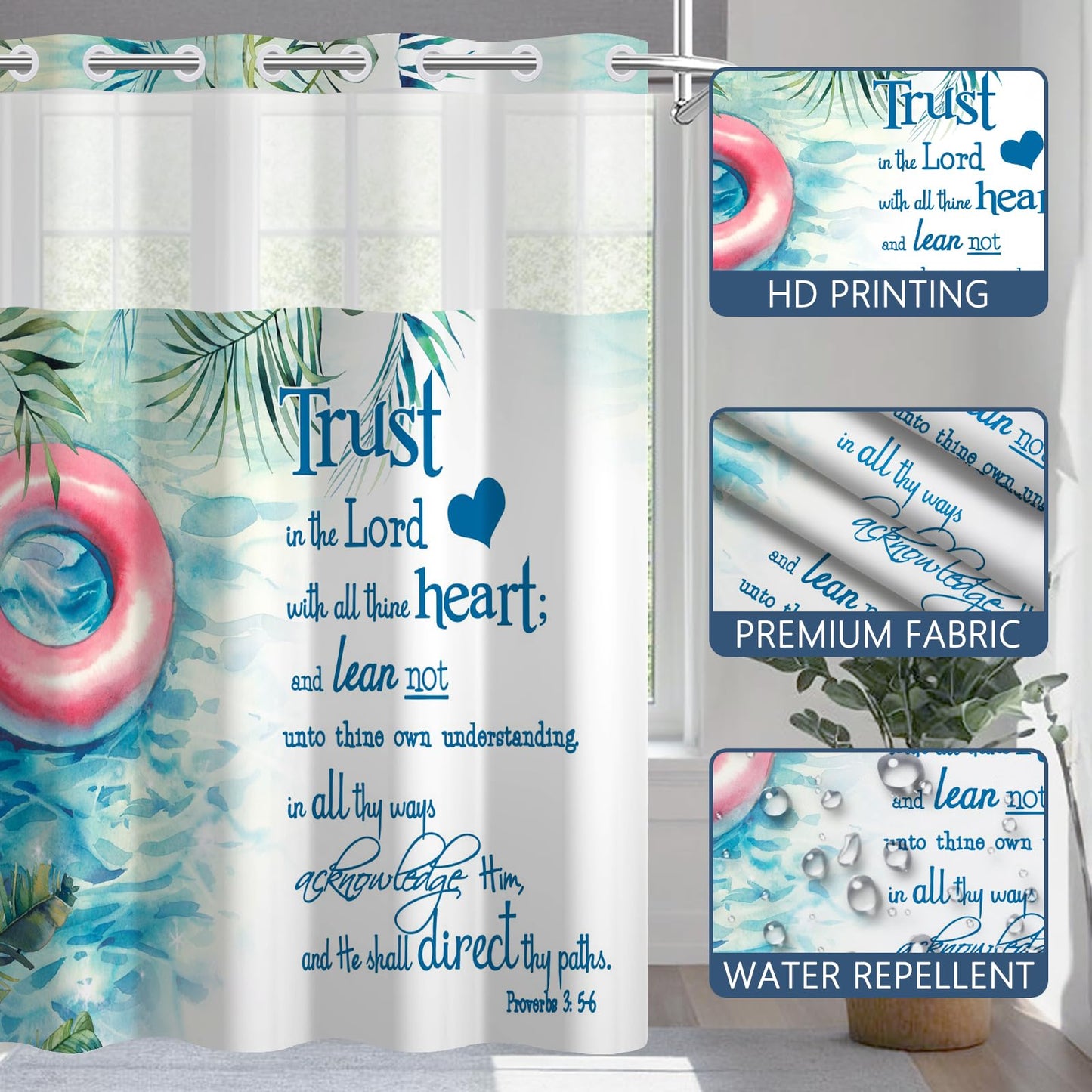NAEMBCU No Hook Shower Curtain with Liner 71x74 Inch