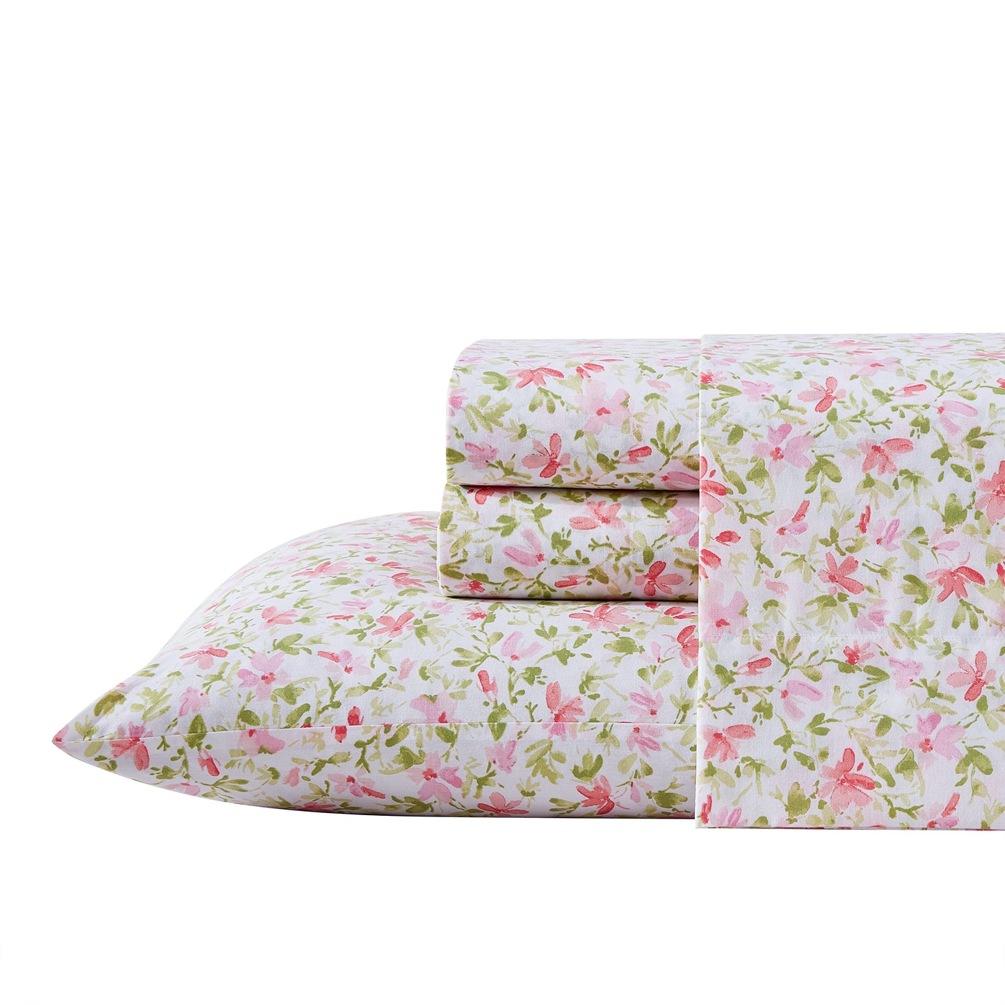 Laura Ashley – Twin Size Sheet Set, Crisp & Lightweight Cotton Percale Bedding with Fitted Sheet and Pillowcase, Floral Room Decor, Deep Pocket, College Dorm Room Essentials (Norella Pink)