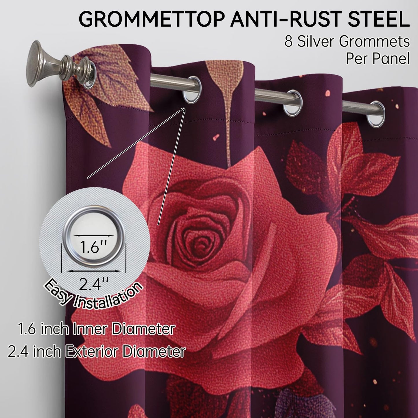 Mistwalk Girls Romantic Rose Blackout Curtains 84 Inches Long, Patterned Curtains for Bedroom & Living Room, Room Darkening Thermal Insulated Grommet Drapes, Vintage Purple Floral Window Treatments